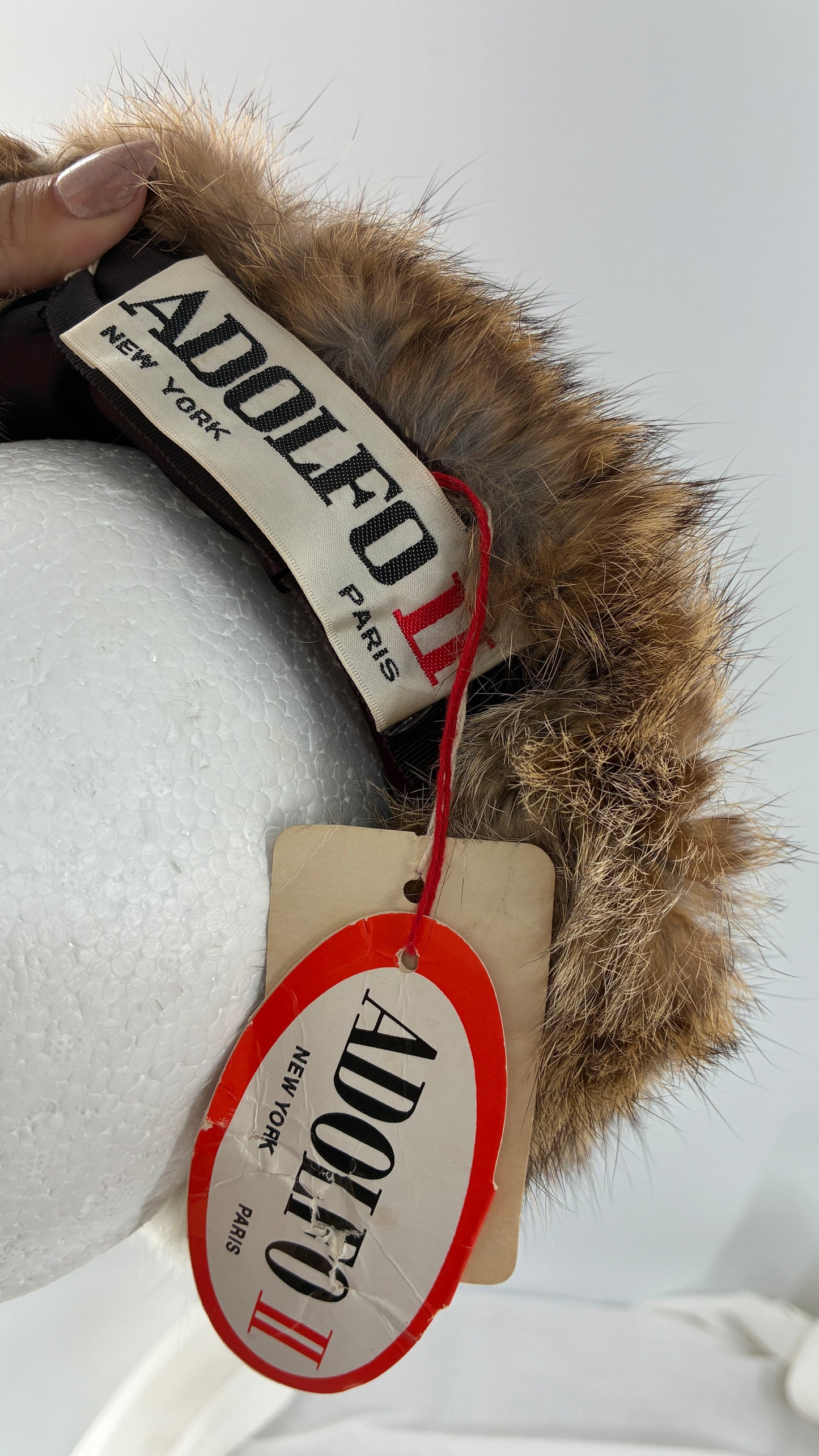 Deadstock Vintage 1960s ADOLFO II New York Paris Genuine Rabbit Fur Capulet Hat