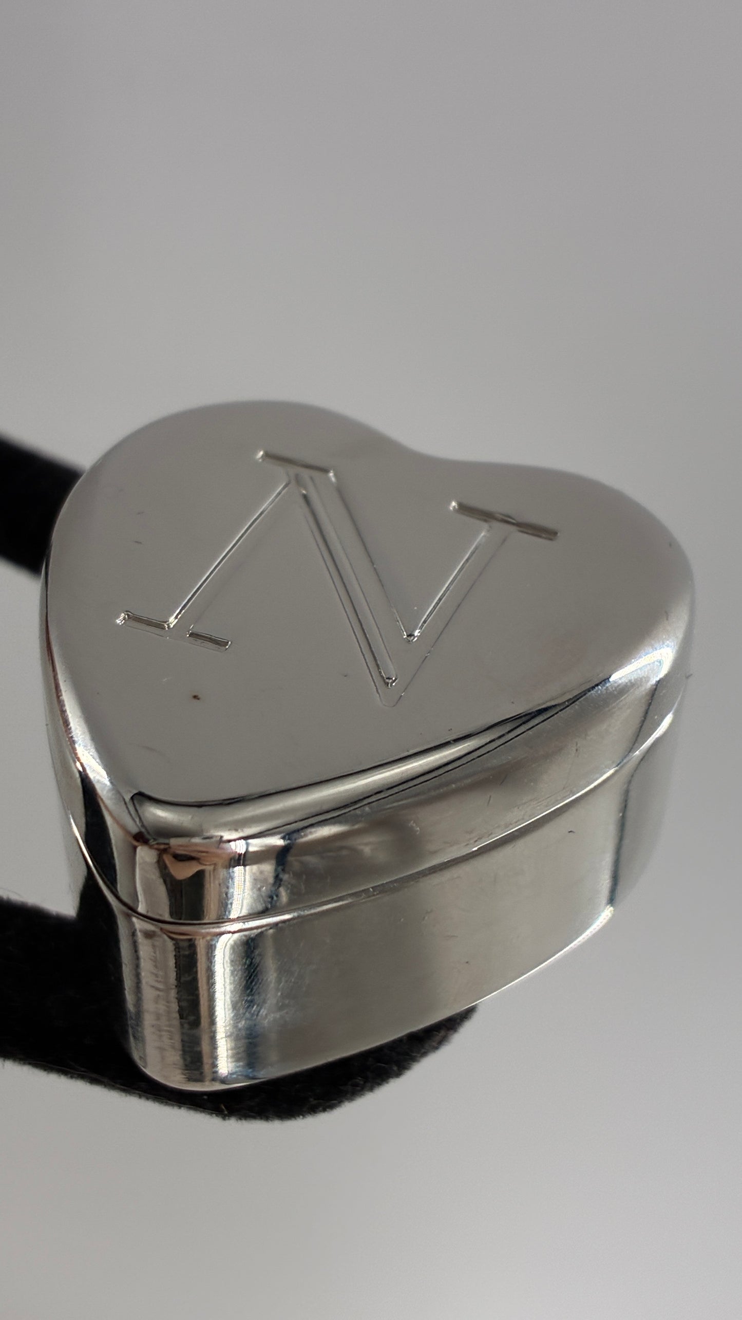 Vintage Mongram “N” Engraved Heart Shaped Silver Ring Box