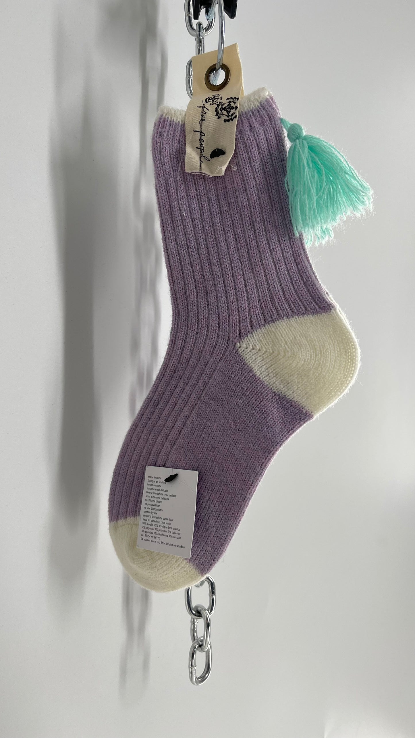 Free People Lilac Purple Knit Socks with Teal Tassels