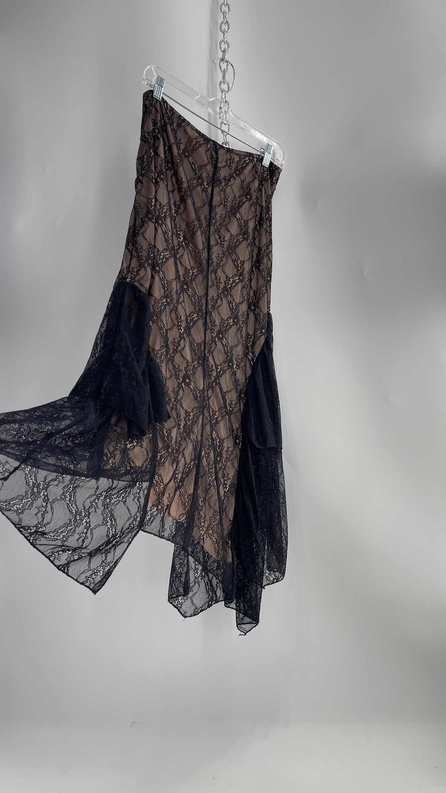 Urban Outfitters Black Lace Midi Skirt with Nude Underlay (Medium)
