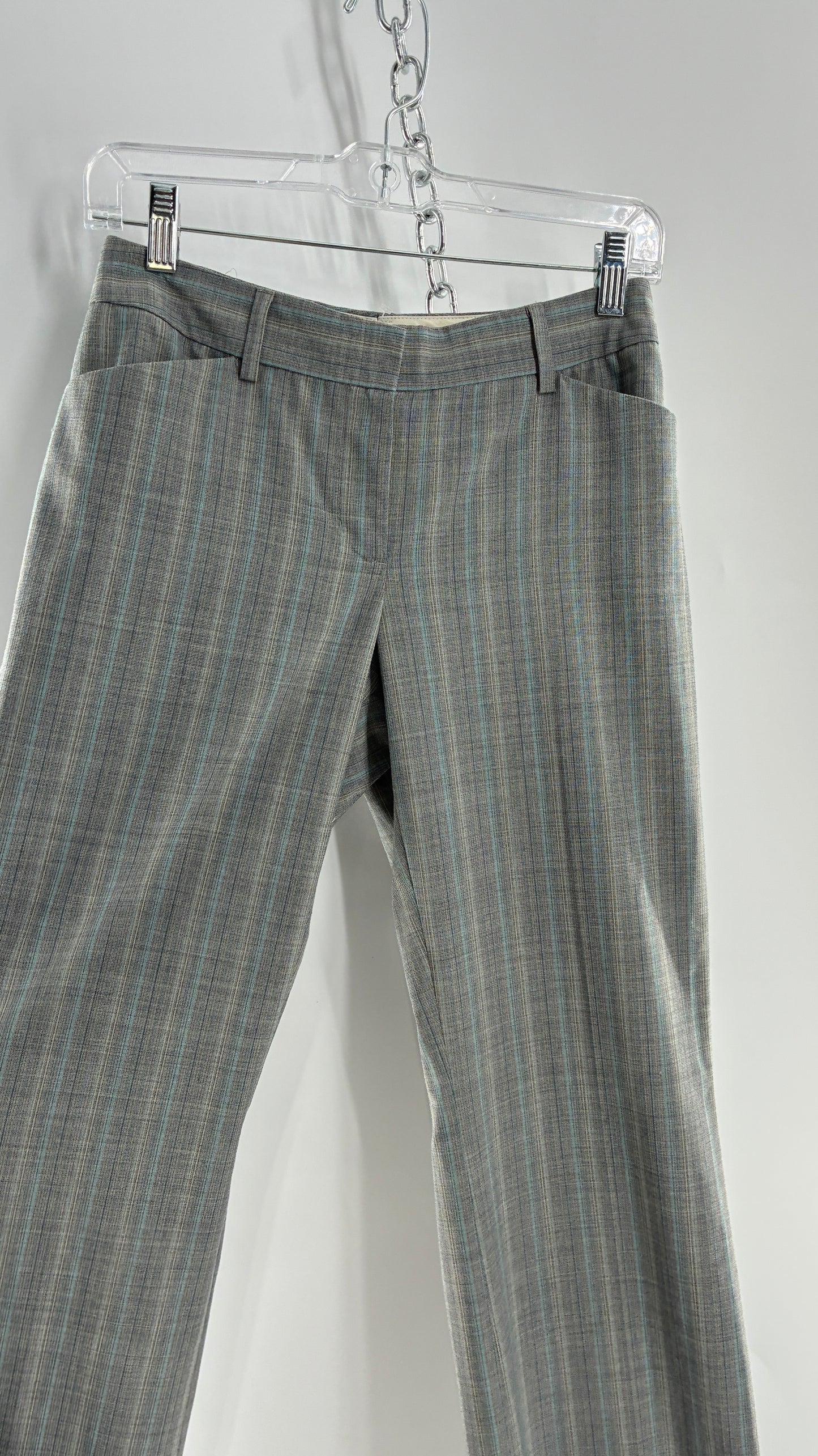 Vintage 1990s EXPRESS Editor Iconic Grey and Blue Low Rise Kickflare Pants (1)