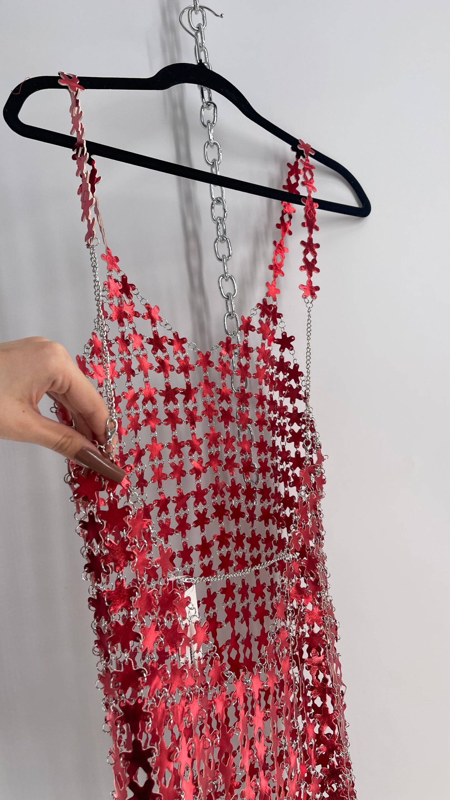 Urban Outfitters Chain Link Metallic Red Star Dress with Open Back