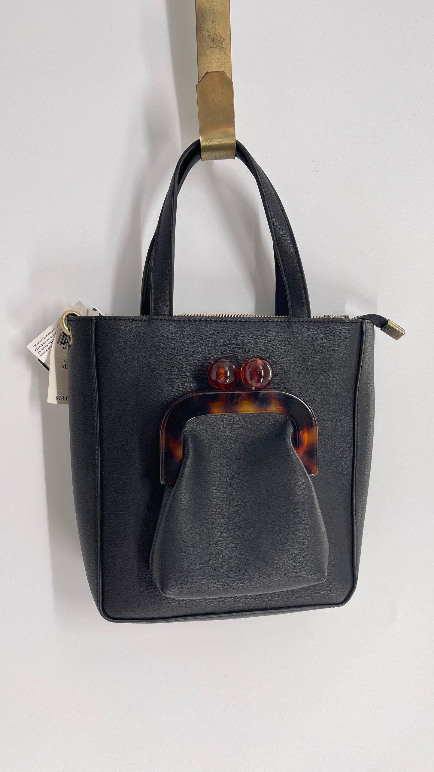 Anthropologie Black Vegan Leather Purse with Detachable Coin Purse and Strap