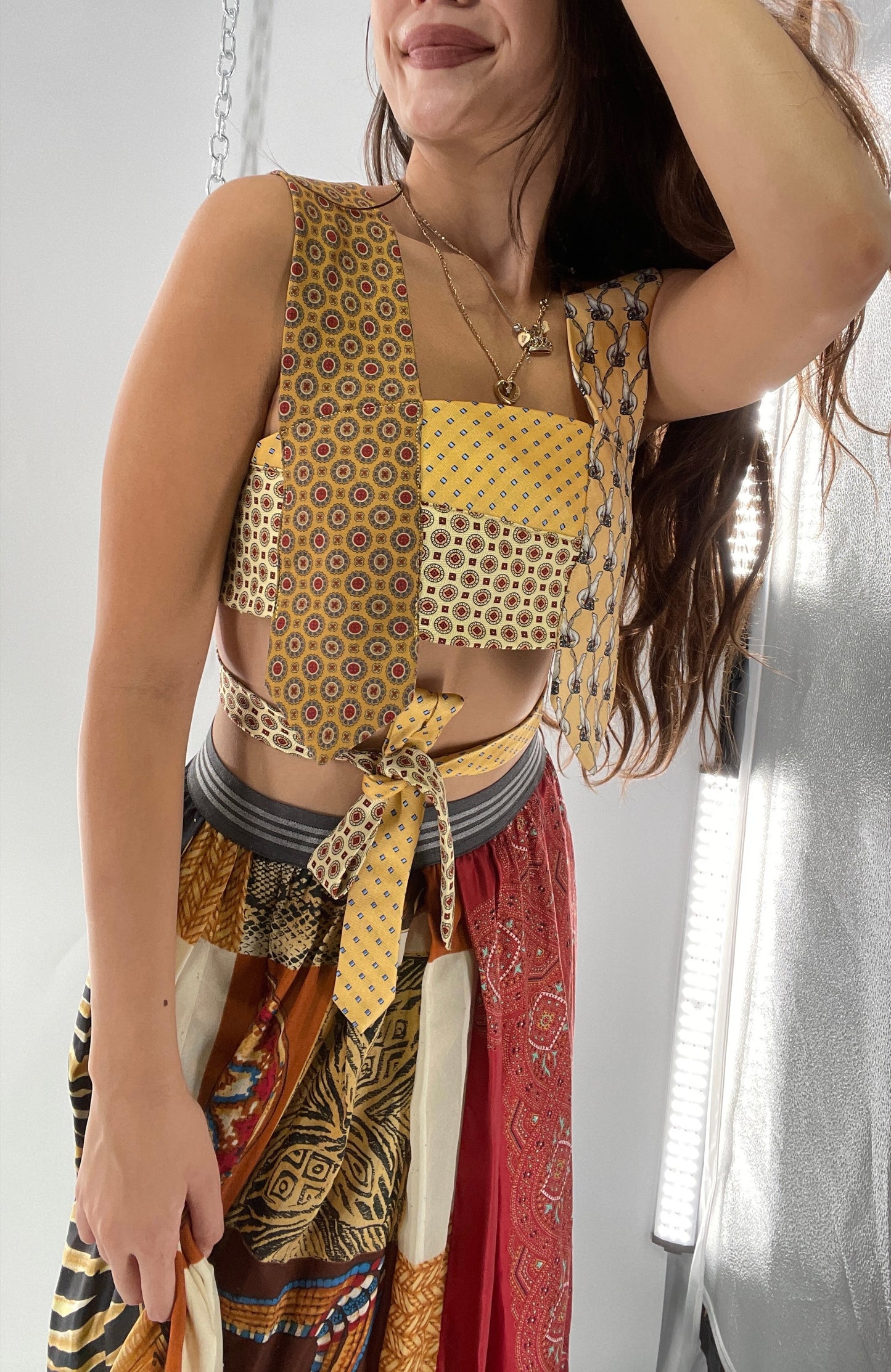 CUSTOM Handmade Yellow “All Tied Up” Cropped Blouse (One Size)