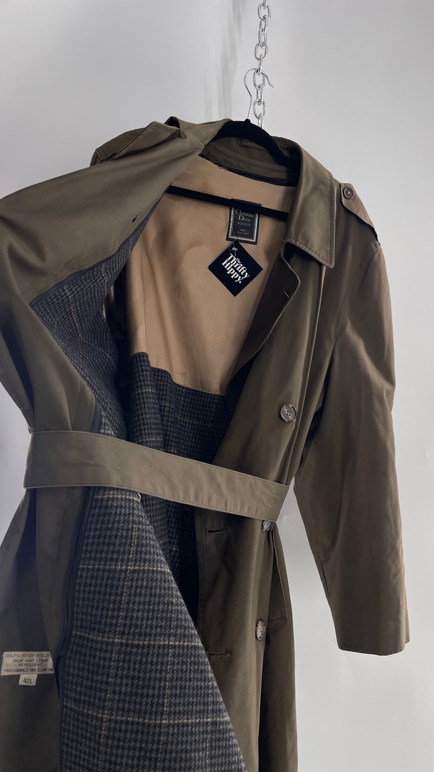 Vintage Christian Dior Olive Green Trench Coat (42L)