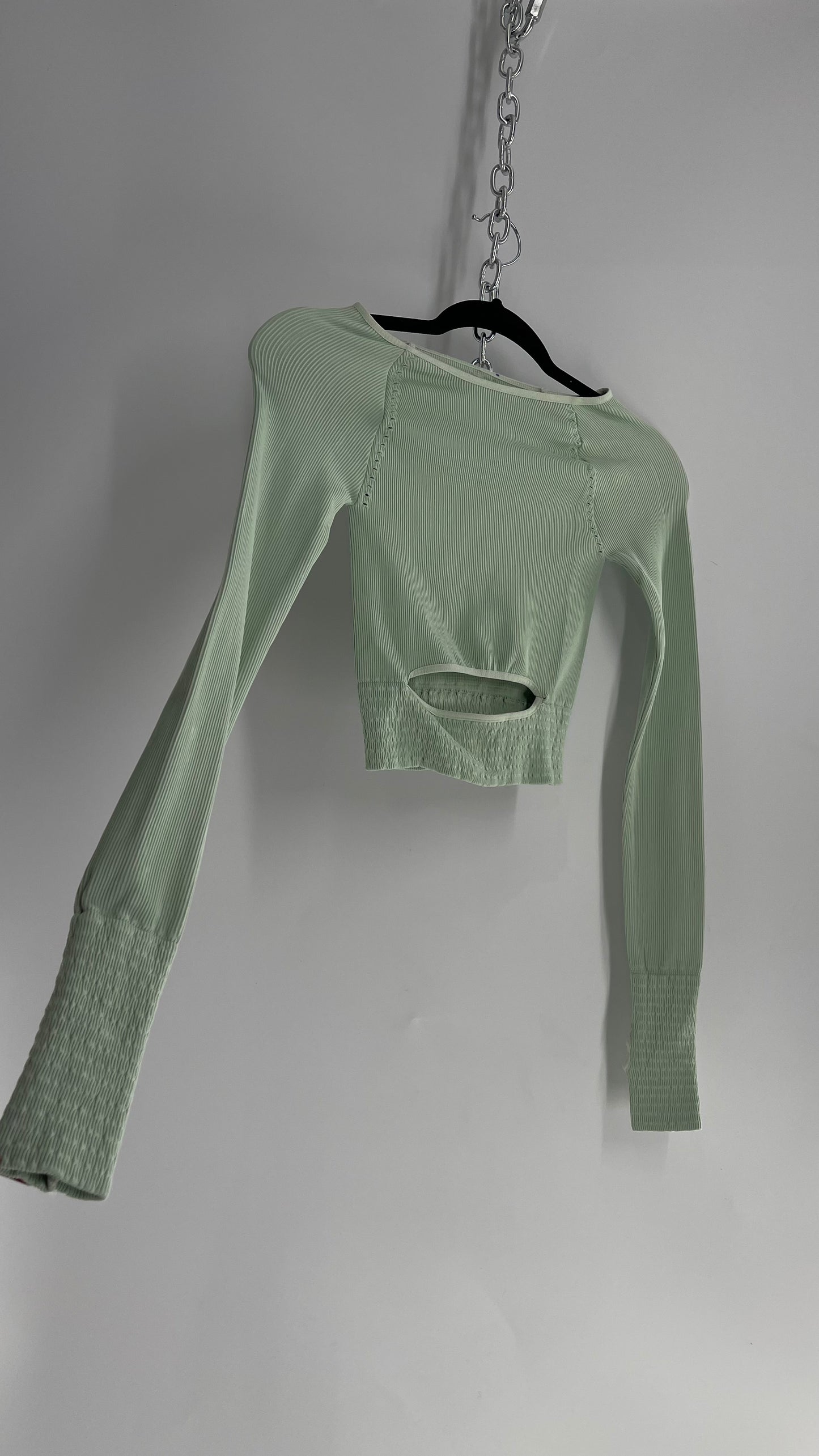 Free People Movement Seafoam Green Cut Out Long Sleeve with Thumb Holes (XS/S)