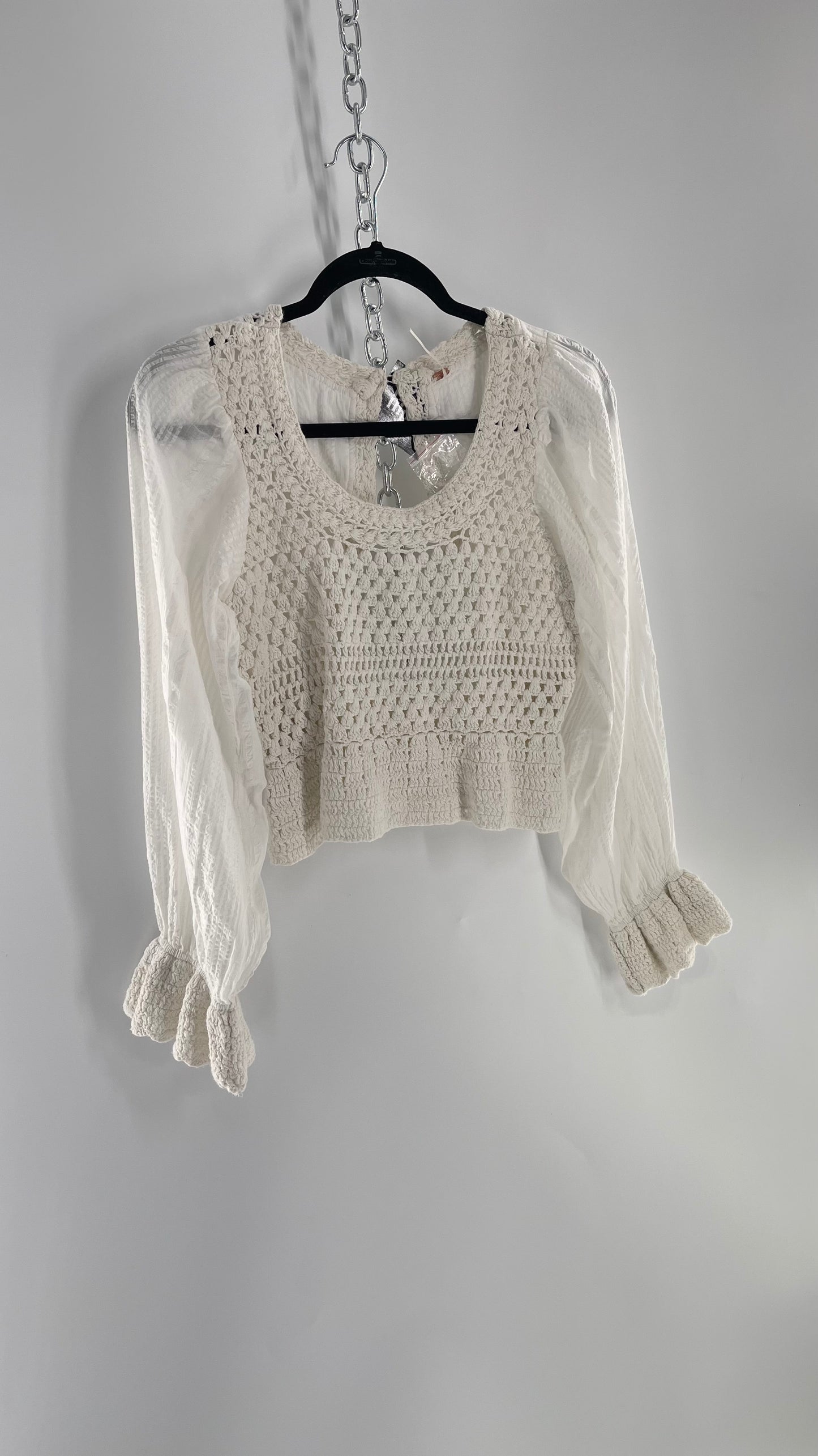 Free People White Crochet “Megan” Top (Large)