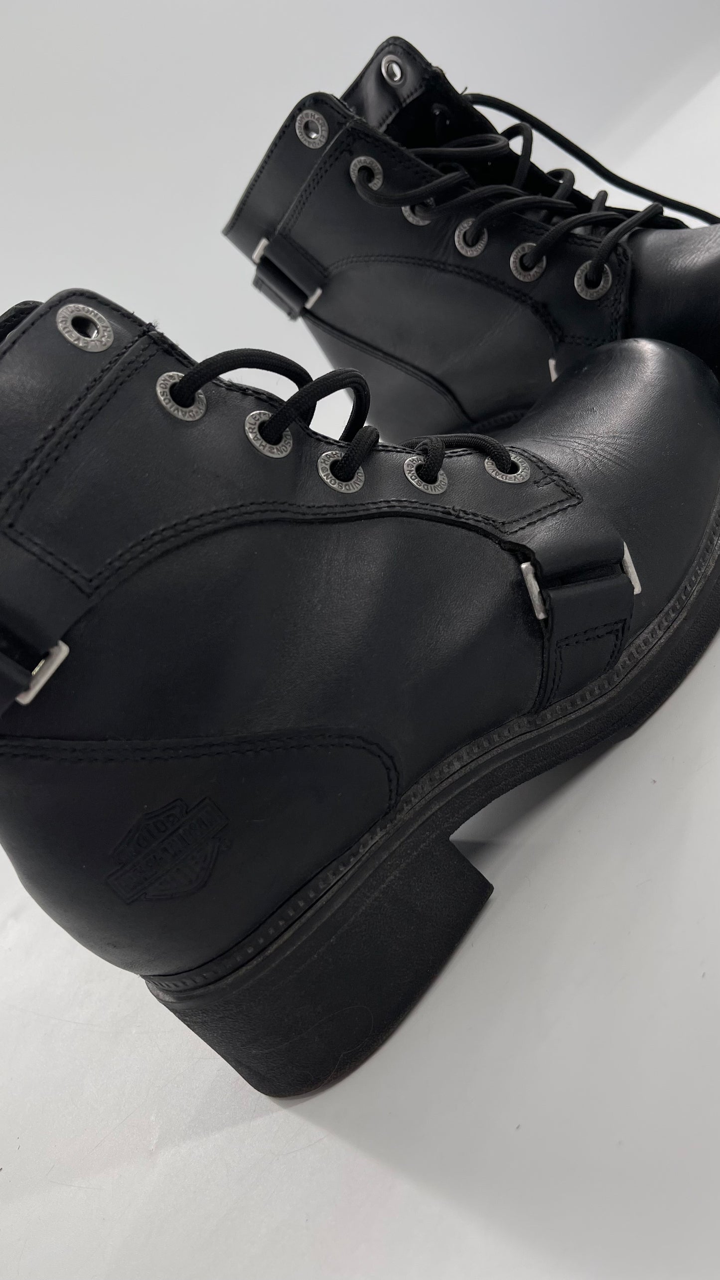 Harley Davidson Black Leather Combat Boots (8.5)