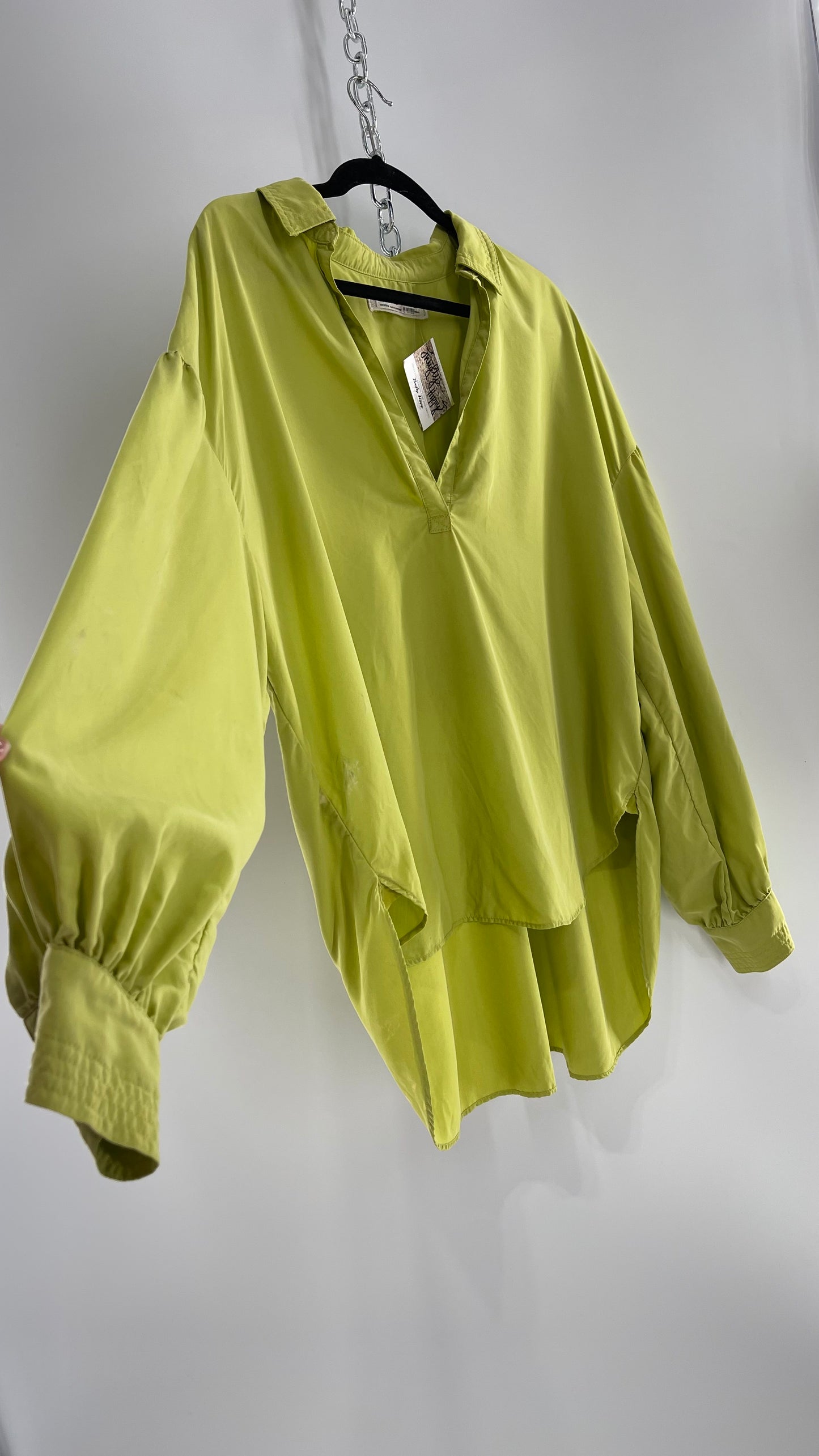 Free People 76% Modal Green Drop Shoulder Baggy Oversized Tunic Blouse (Medium)