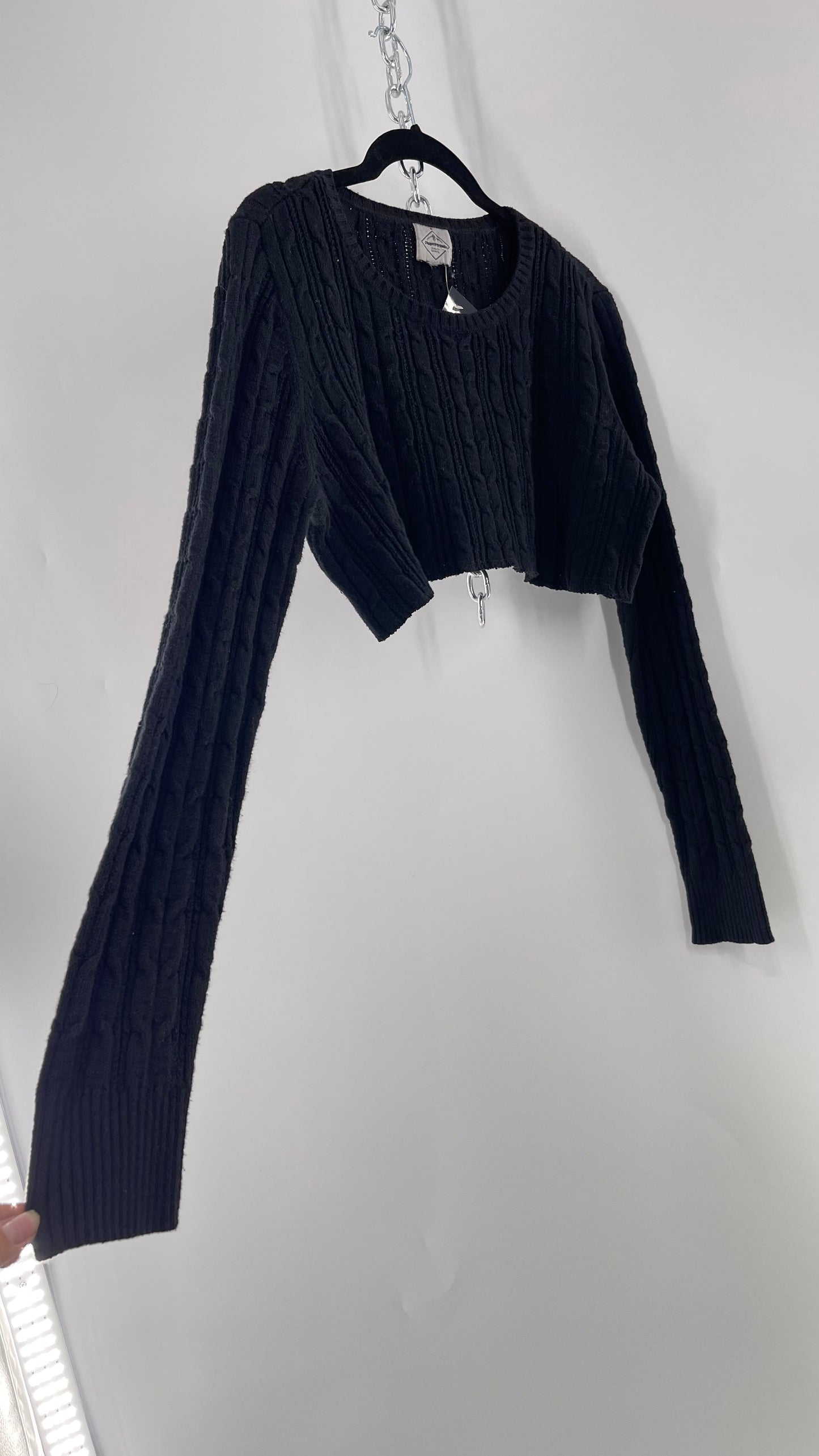 Urban Outfitters Reworked Cropped Cableknit Black Sweater (Medium)