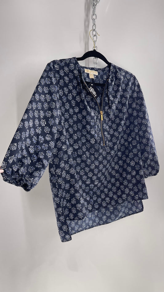 Michael Kors Navy Blouse with Gold Zipper Hardware (6)