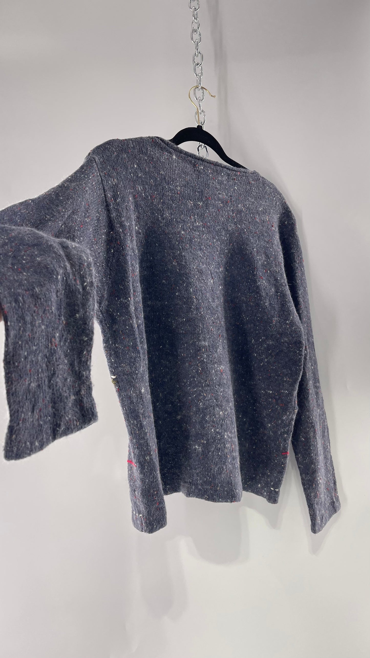 Vintage Urban Outfitters Christmas/Holiday Sweater with Festive Snowmen Snowflakes, and Contrast Stitch Detail (S)