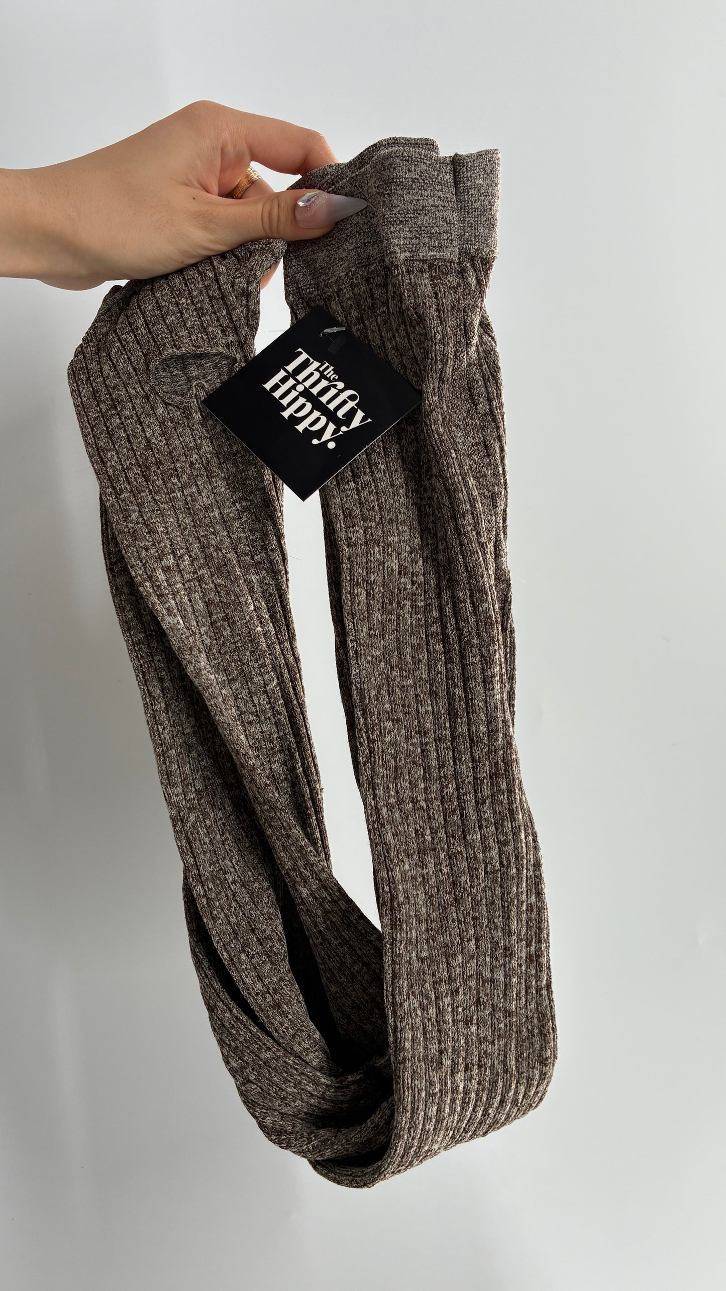 NWOT Brown Taupe Ribbed Knit Footless Tights