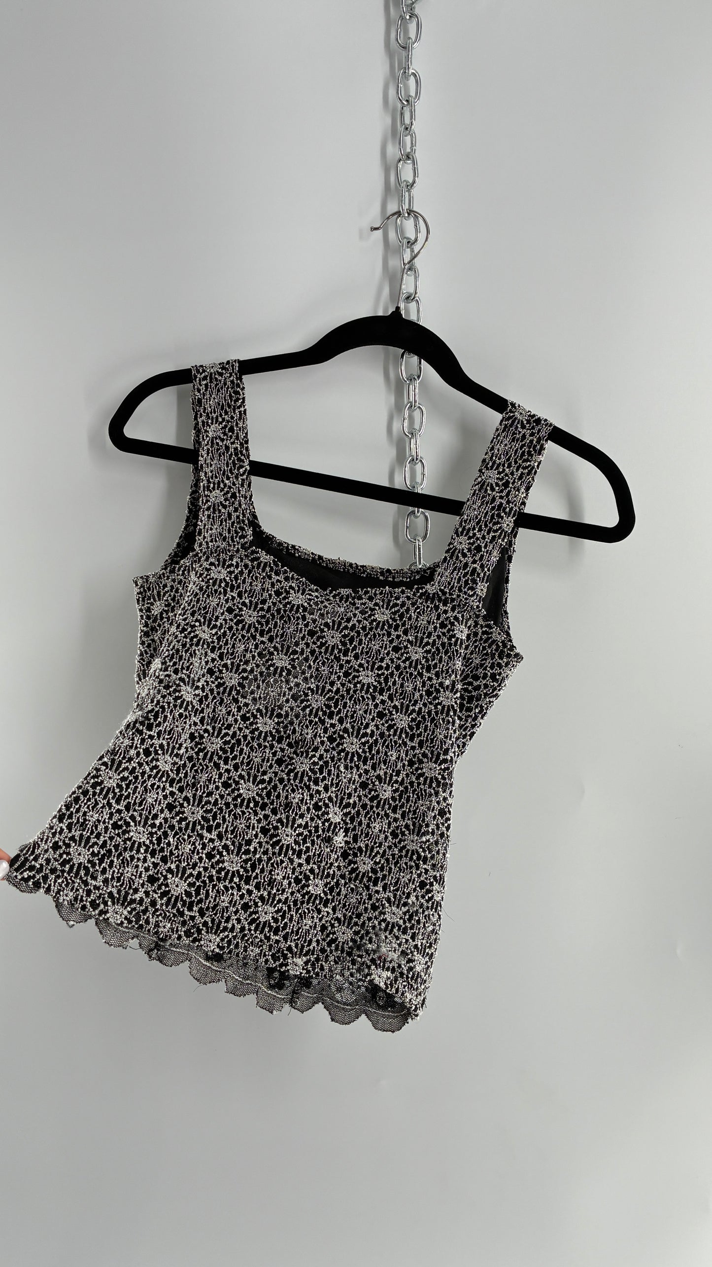 Vintage 1990s Black and White Lace Camisole (Small)