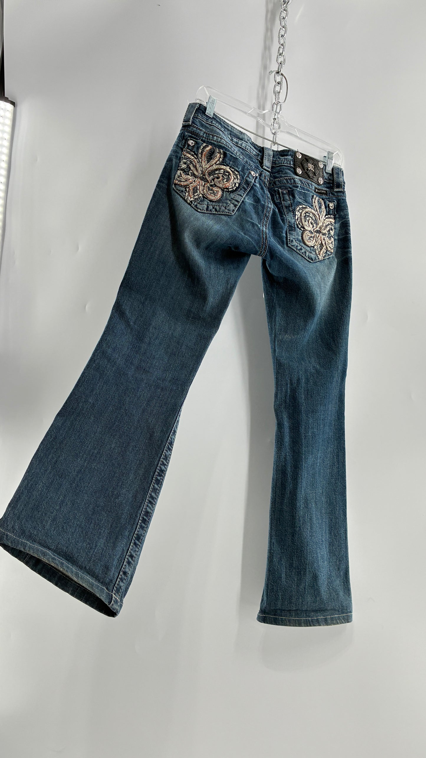 Vintage MISSME Kick Flare Jeans with Embroidered Pockets with Rhinestone Detailing (28)