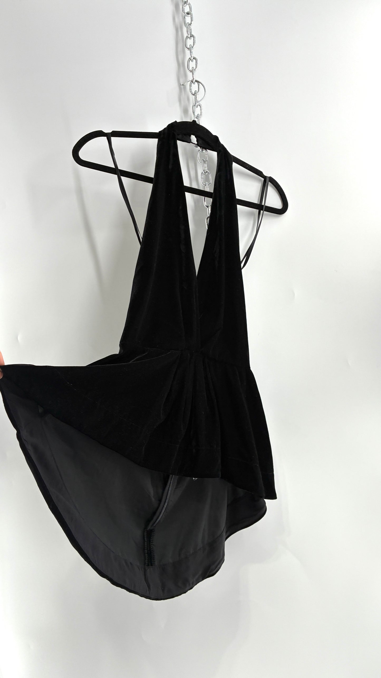 Free People Black Velvet Backless Halter (Small)