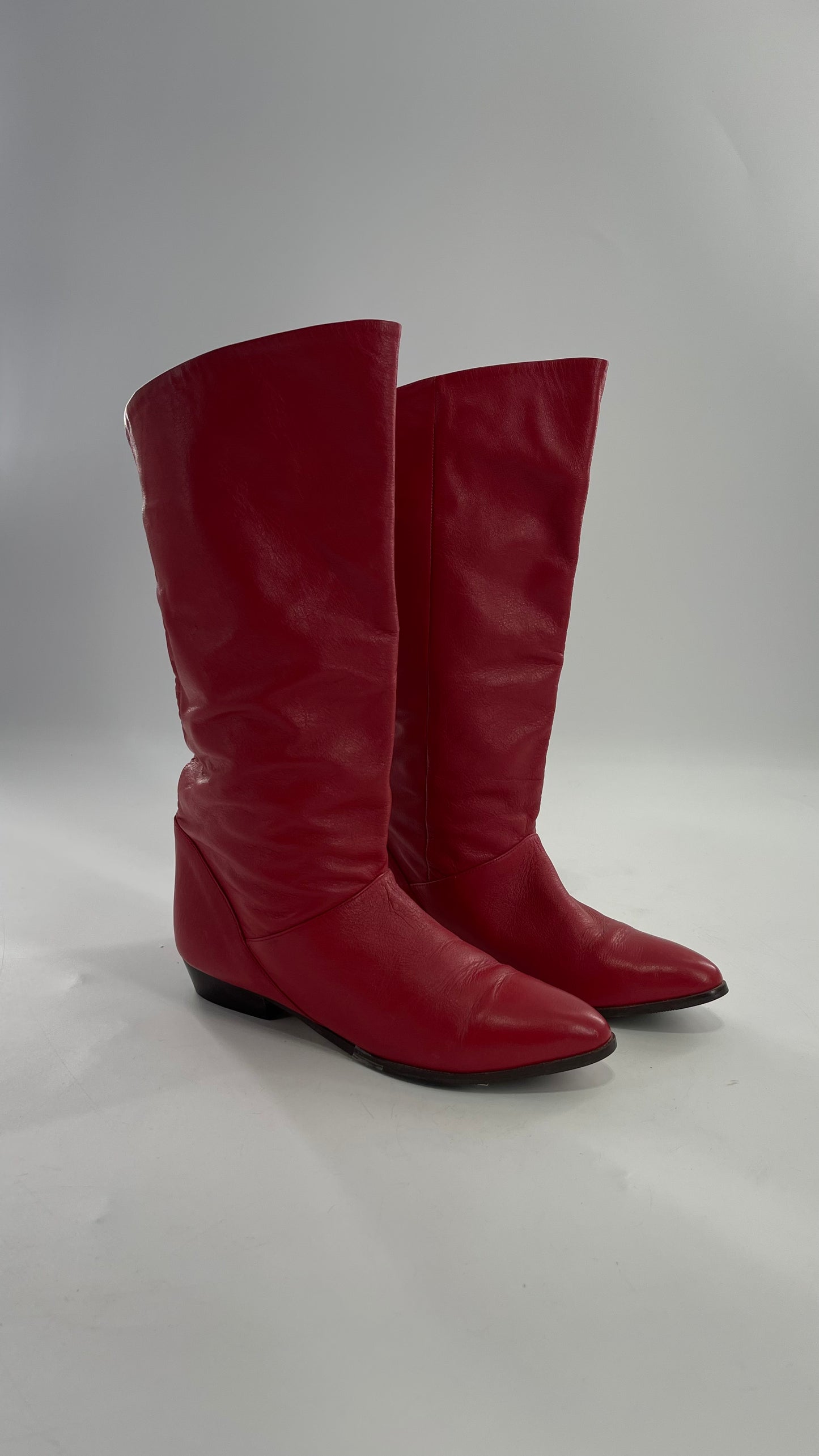 Vintage 1980s Red Argentinian Leather Pointed Toe Baggy Boots (8)
