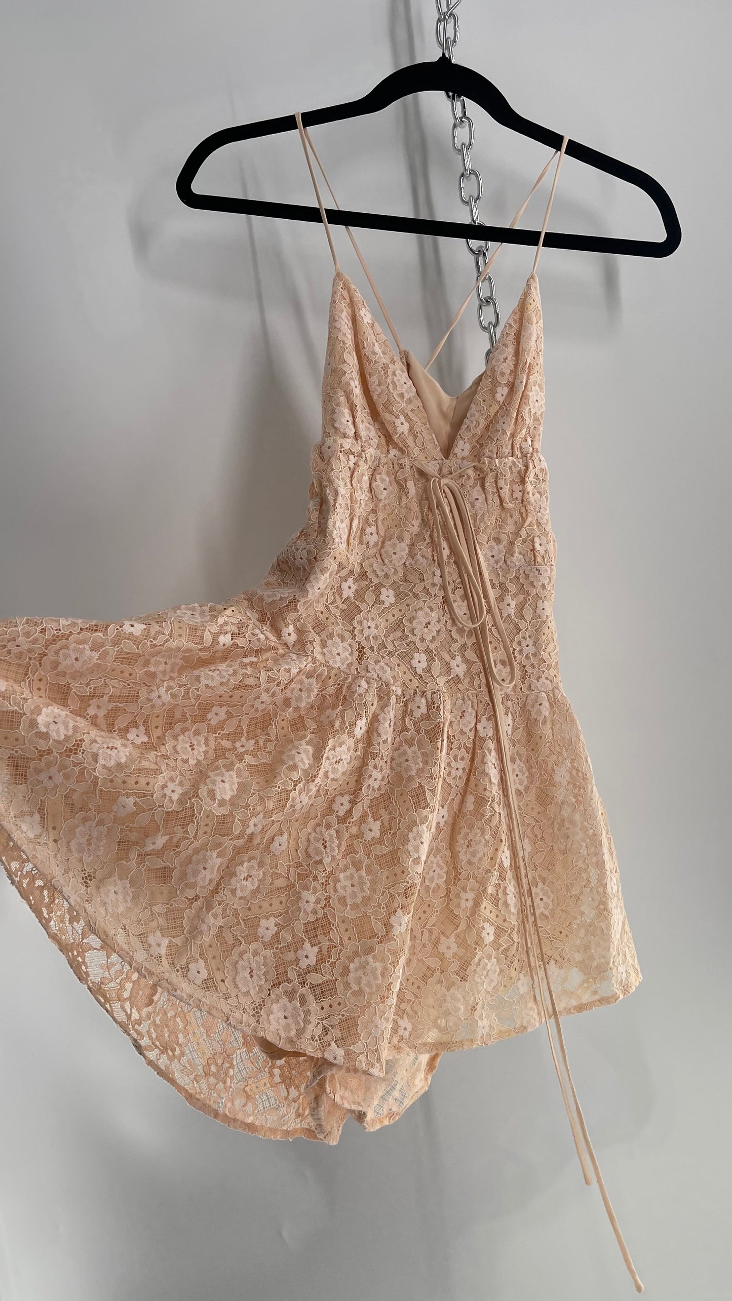 Free People Lexi Strappy Lace Baby Pink Romper with Tags (XS)