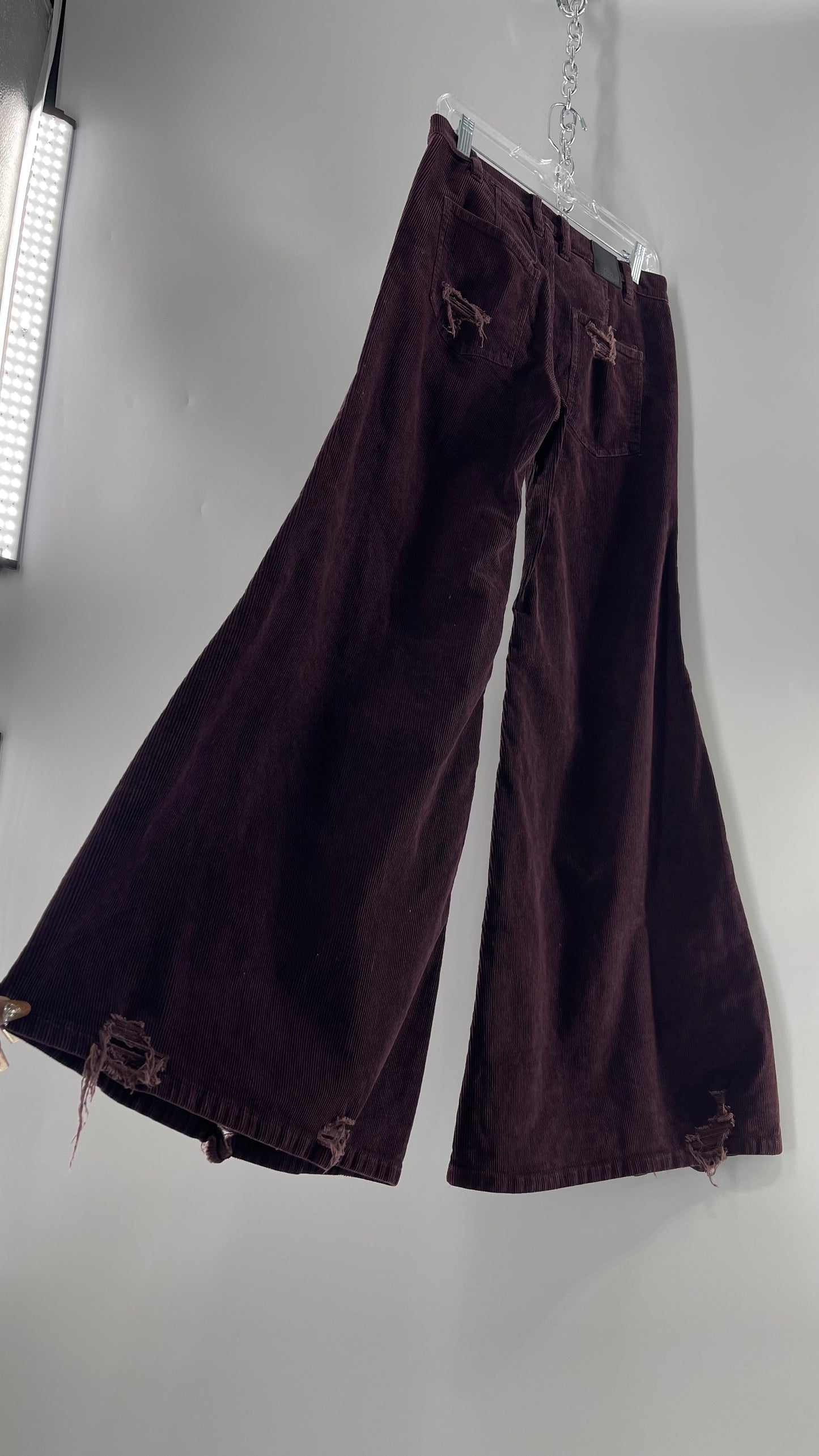 Free People Plum Corduroy Distressed Flare Bell Bottoms (27)
