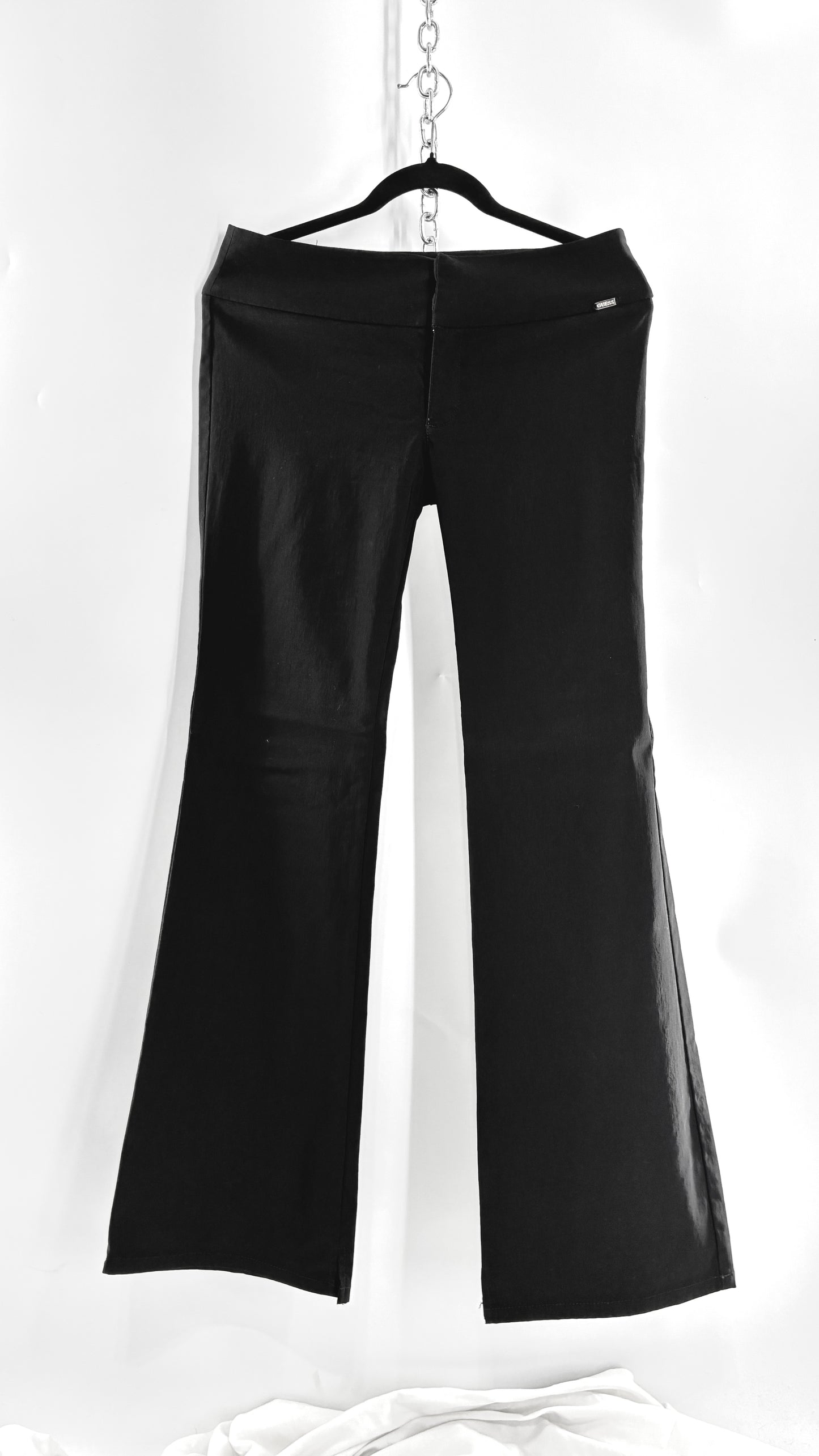 Vintage 1990s GUESS Stretch Low Rise Thick Waistband Black Kickflare (29)