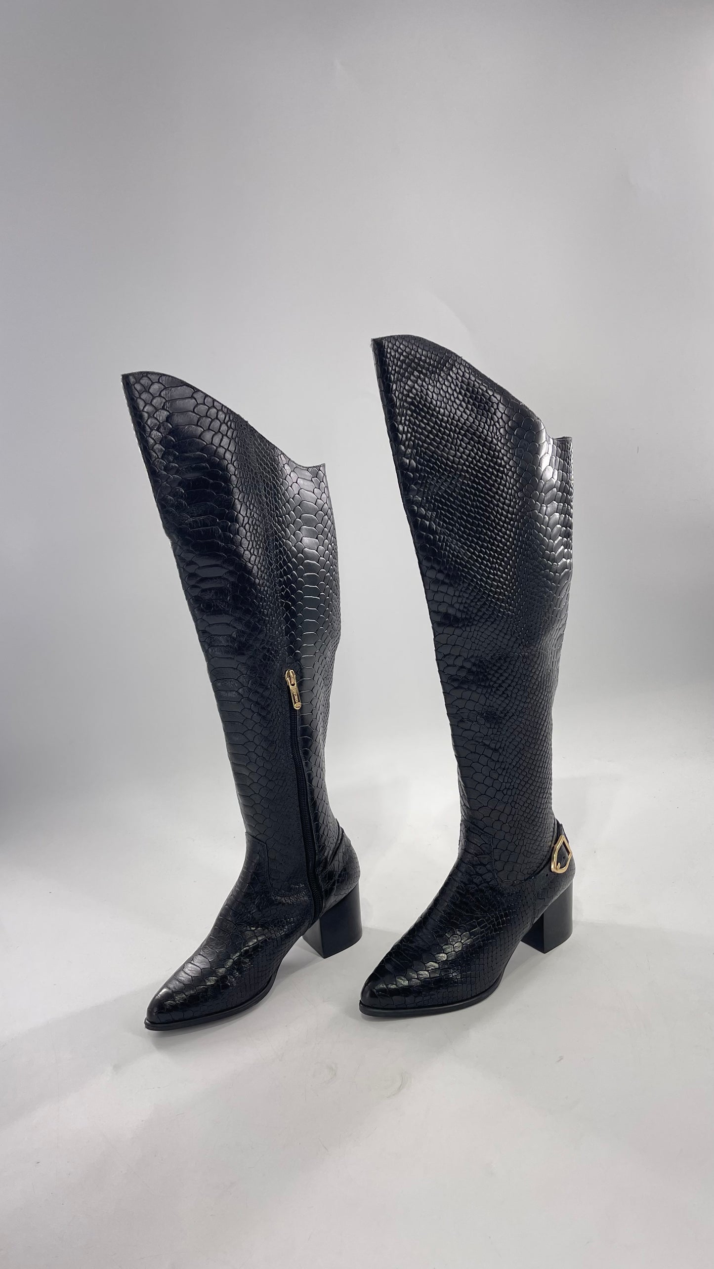 ORCADE Genuine Brazilian Leather Crocodile Embossed/Textured Knee High Boots (5)