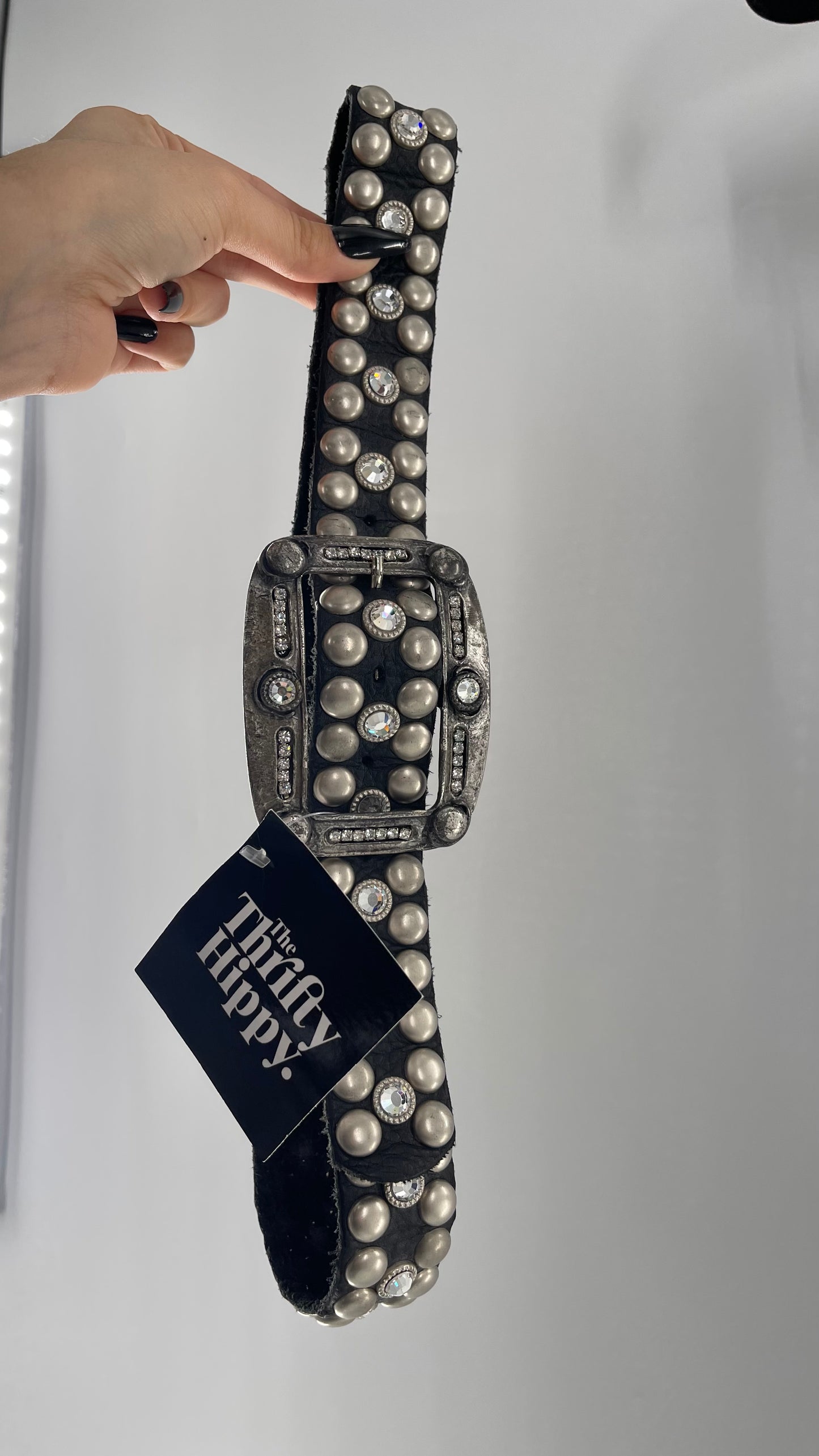 Vintage NEW Swarovski Crystal Iconic Cowboy Belt with Studded Leather Detailing (Small)
