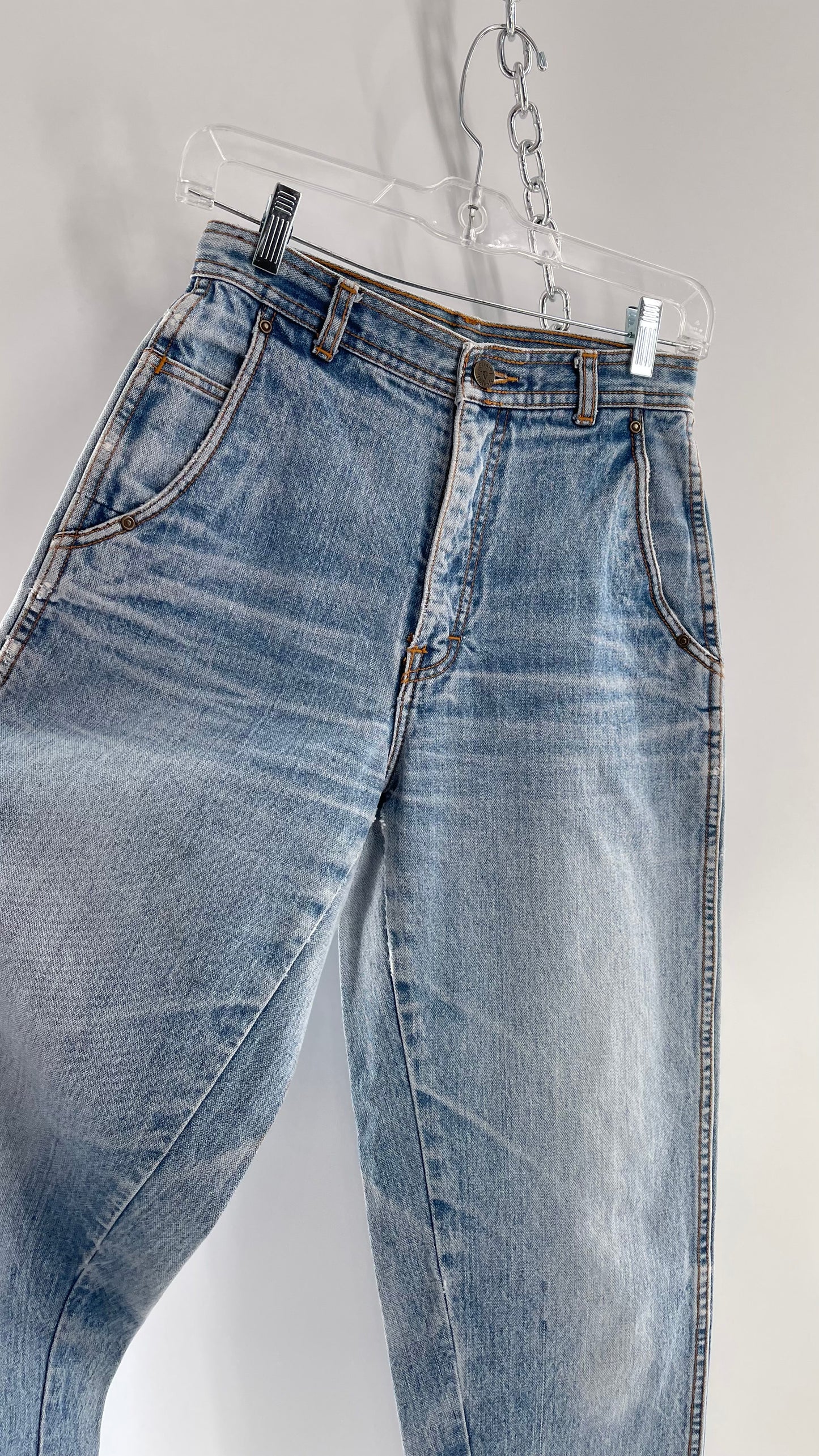 Vintage Sergio Valente Light Blue Ultra High Waisted Mom Jeans with Distressing (28)