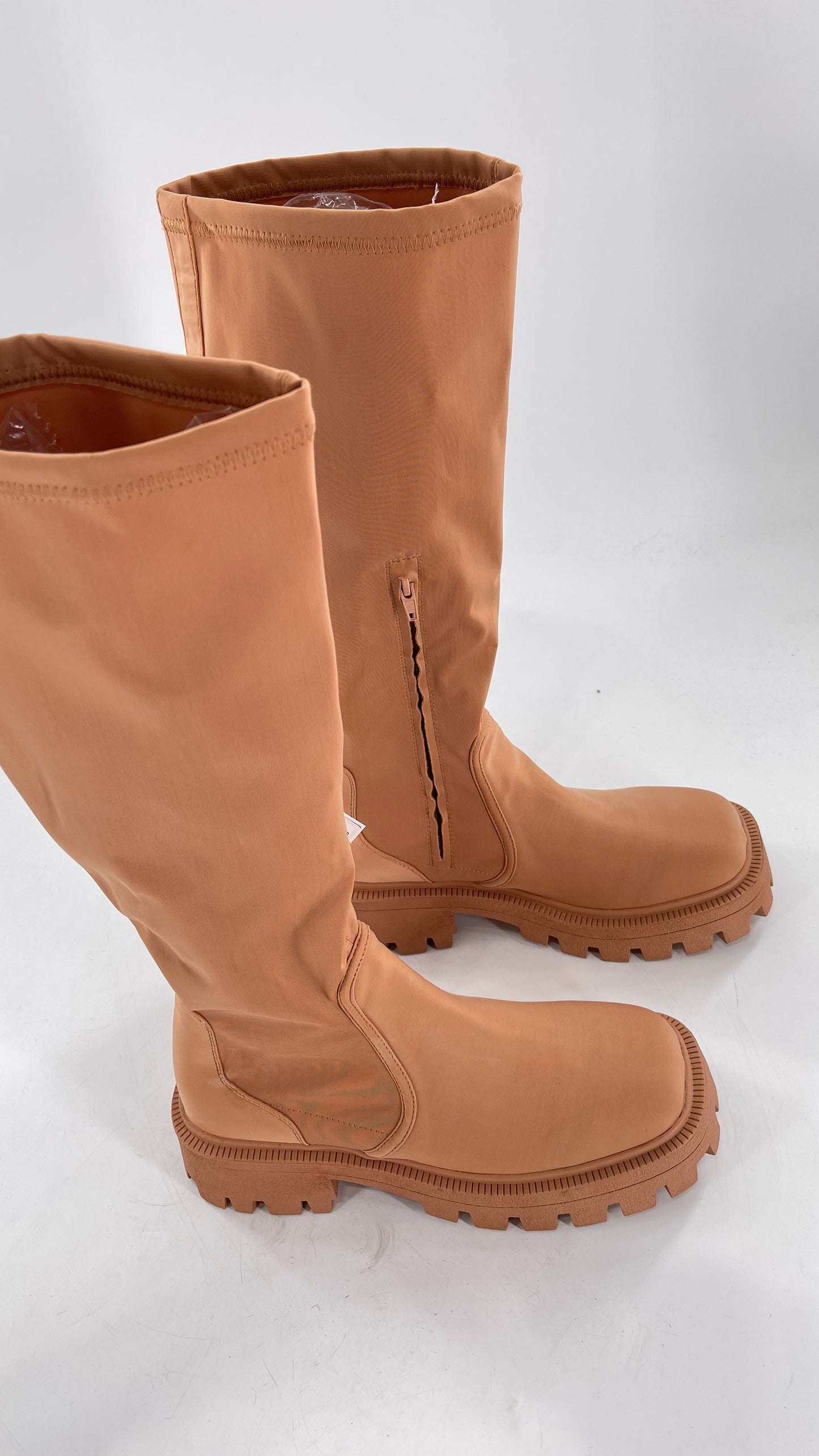 Urban Outfitters Tan Knee High Square Toe Sock Boot (8)