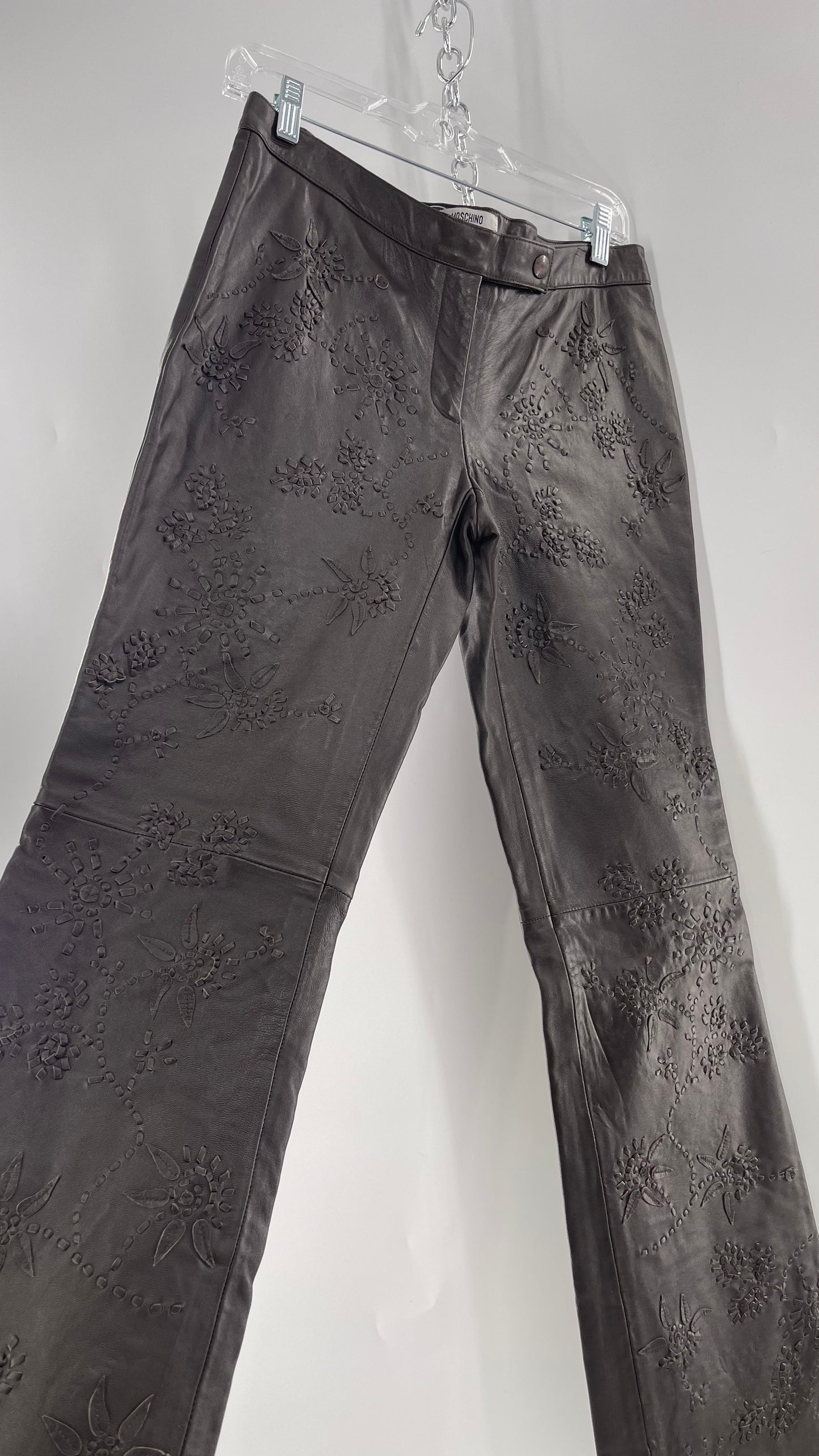 Moschino Brown Leather Embroidered Pants (10) ***WITH TAGS***