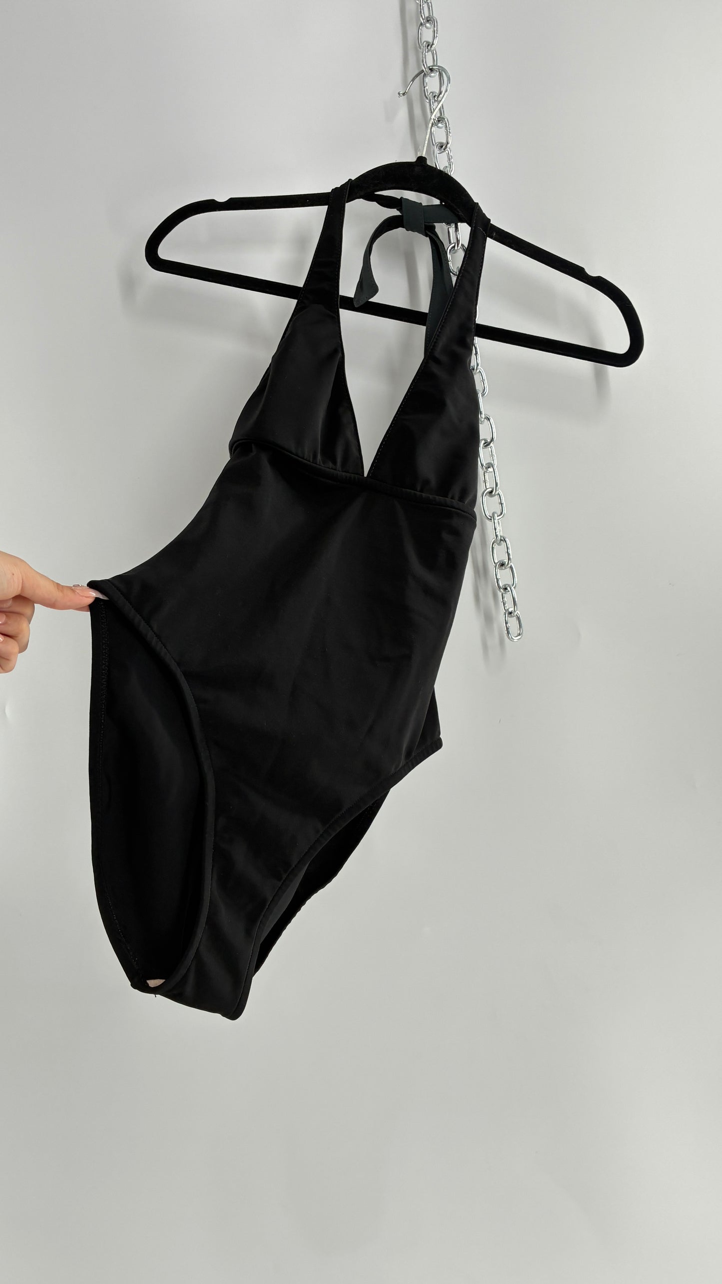 Vintage Black Handmade Retro Style Halter Thick Swimsuit (Small)