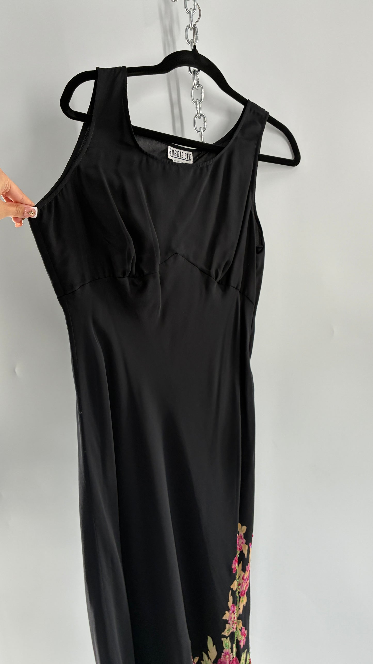 Vintage 1990s ROBBIE BEE 100% Silk Black Gown with Underbust Stitch and Matching Tie Bust Blouse (8)