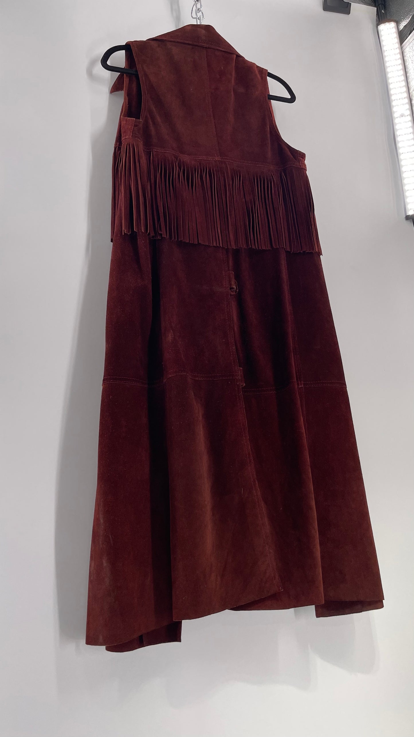 Vintage 1970s Suede Leather Full Length Reddish Brown Vest (S/M)
