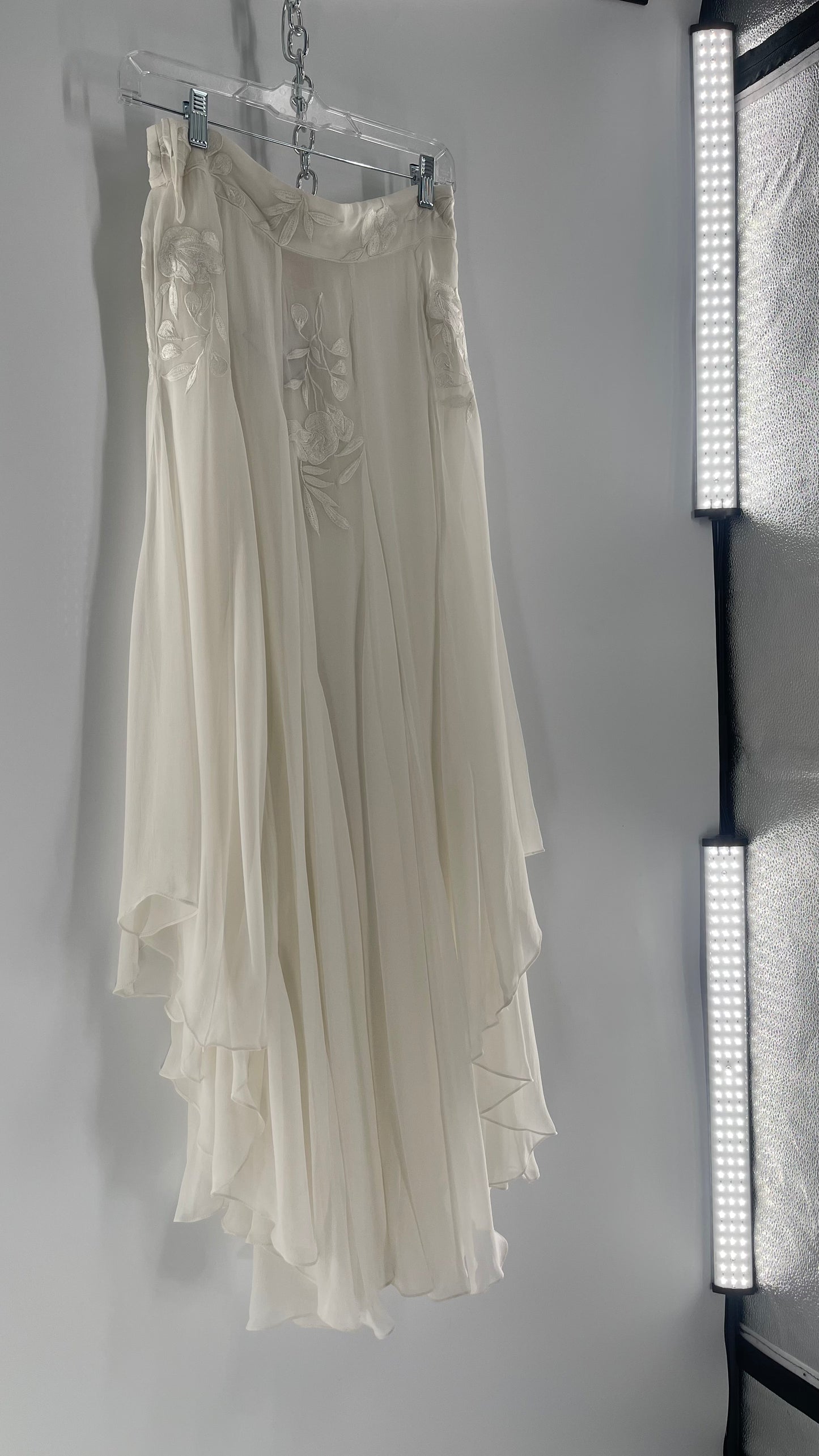 ROCOCO SAND White Hankerchief Hem Skirt with Embroidered Waistline (Medium)