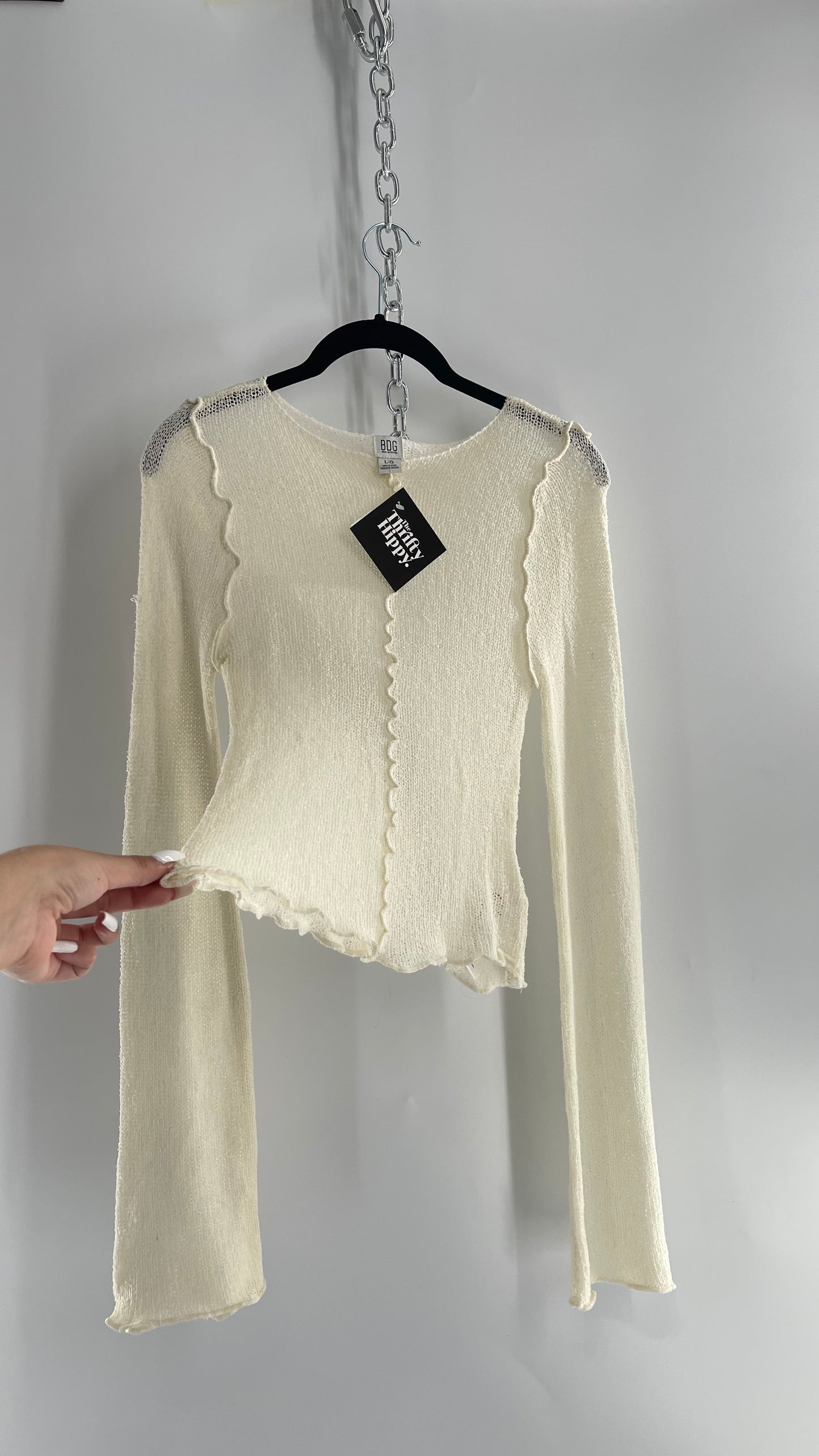 BDG Off White Open Knit Bell Sleeve with Exposed Seams (Large)