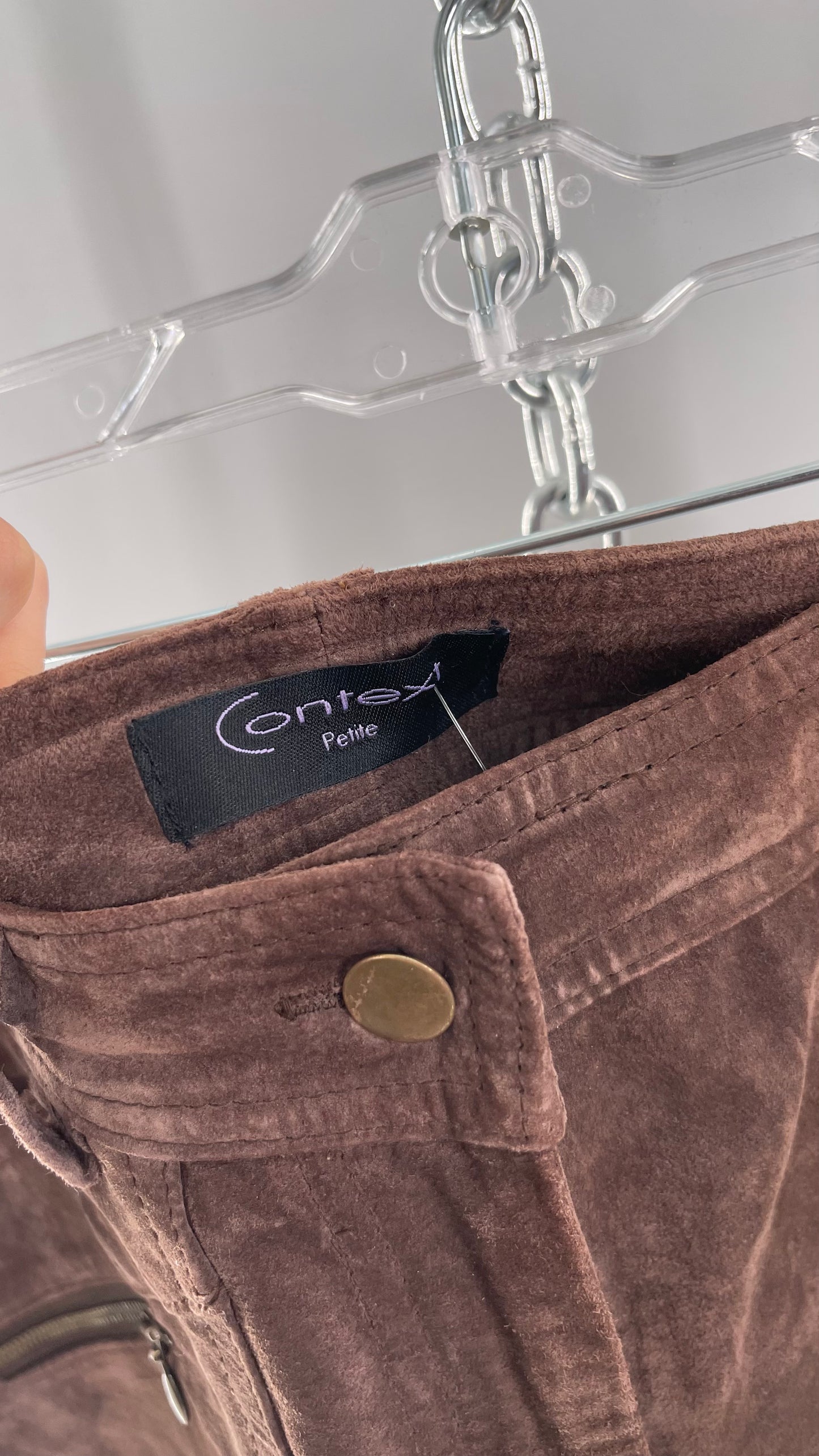 Vintage Context Petit Brown Suede Straight Leg Cargos with Pockets and Bronze Zippers (8P)