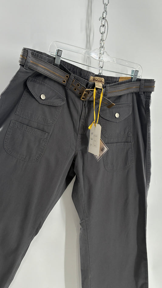 Deadstock Vintage MOKACHINO Grey Low Rise Kick Flares with Zipper Belt and Hip Pockets (18X)