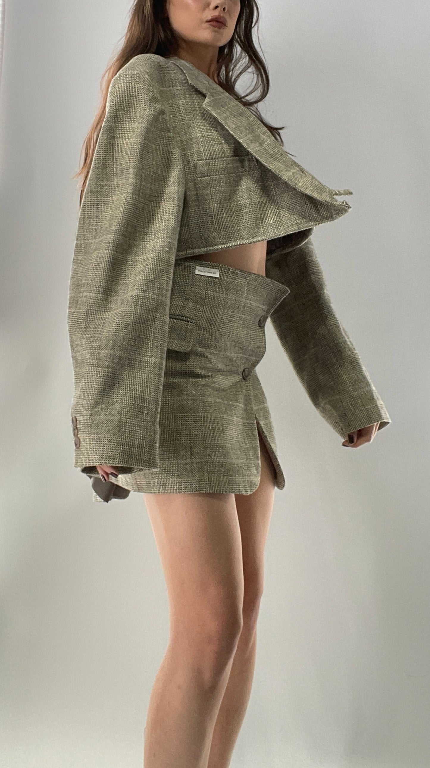 Vintage HAGGAR Handmade Upcycled Suit Set: 70% Wool Grey Blazer and Mini Skirt