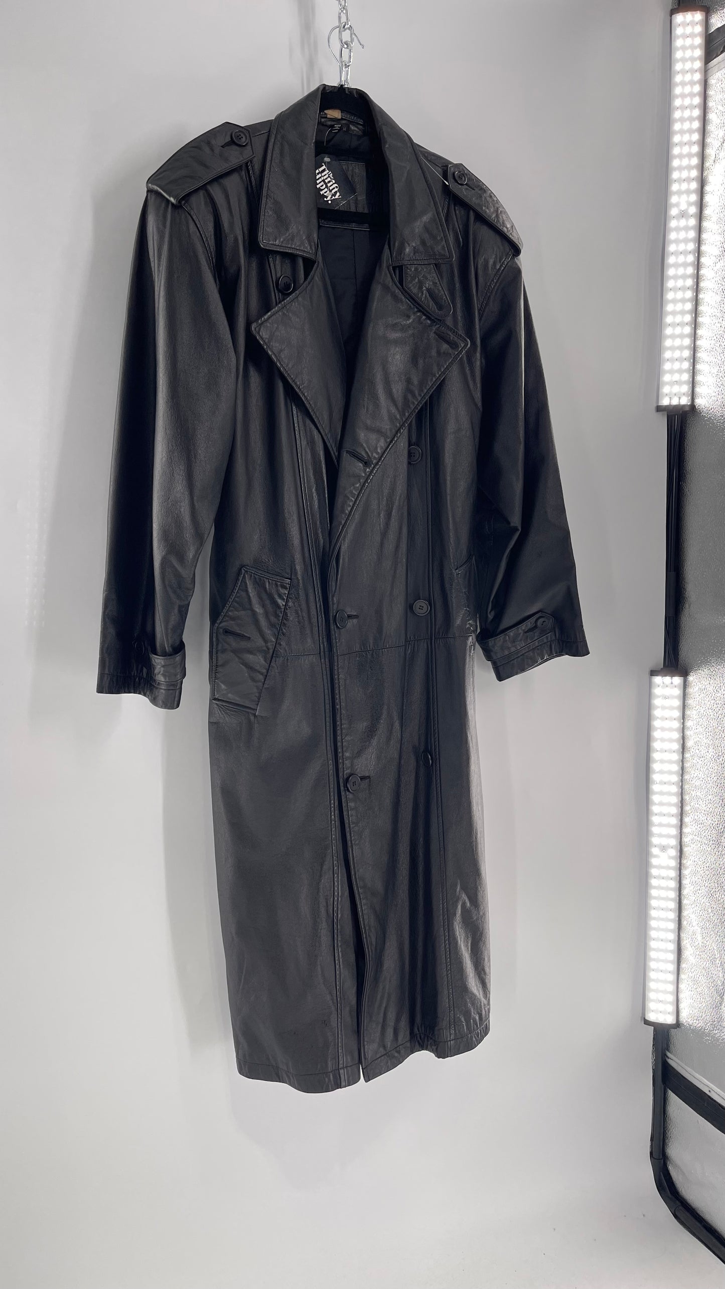 Georgetown Vintage Black Leather Trench Coat (Medium)