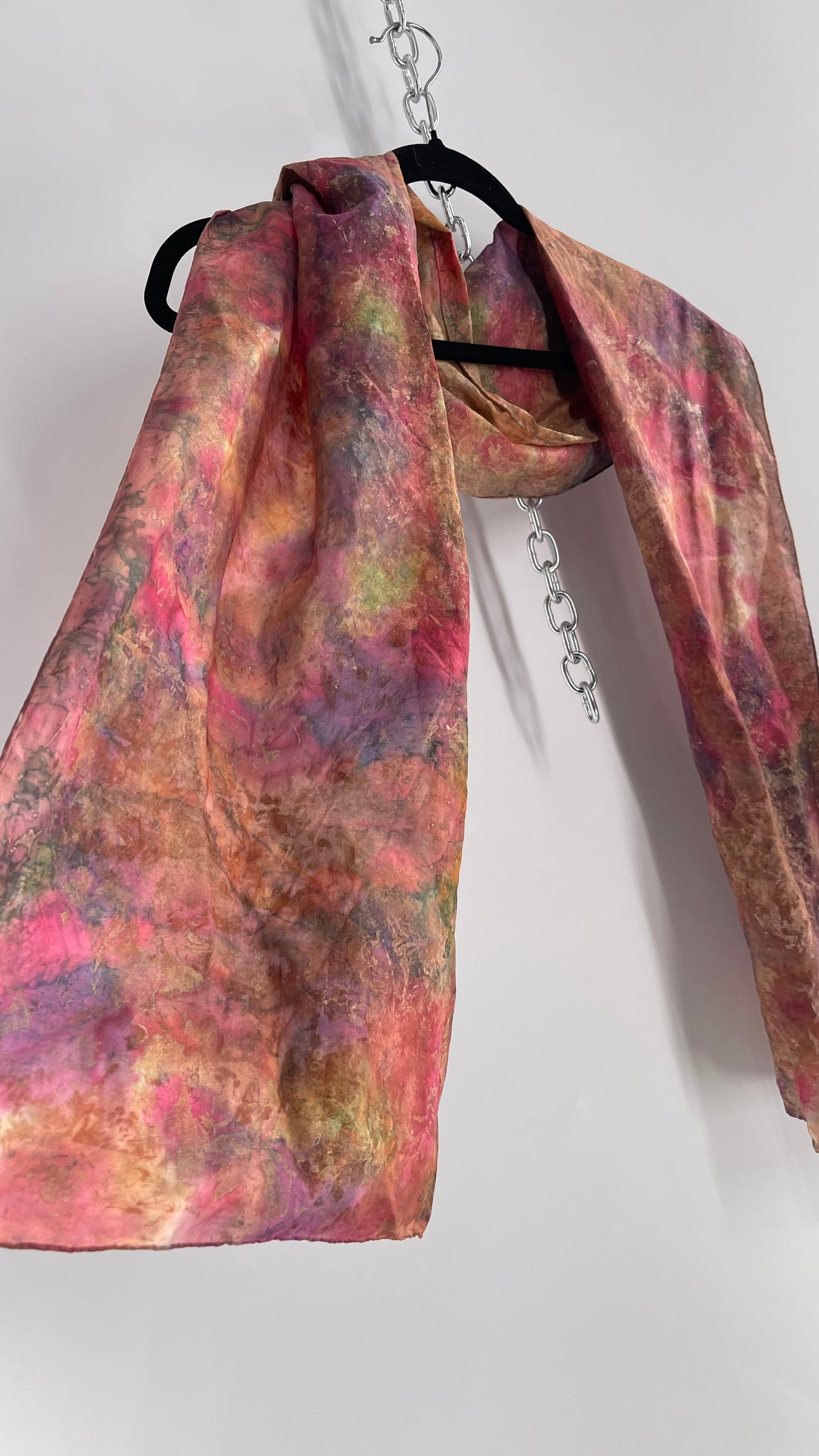 Vintage 100% Silk Damask Watercolor Gold Shimmer Scarf
