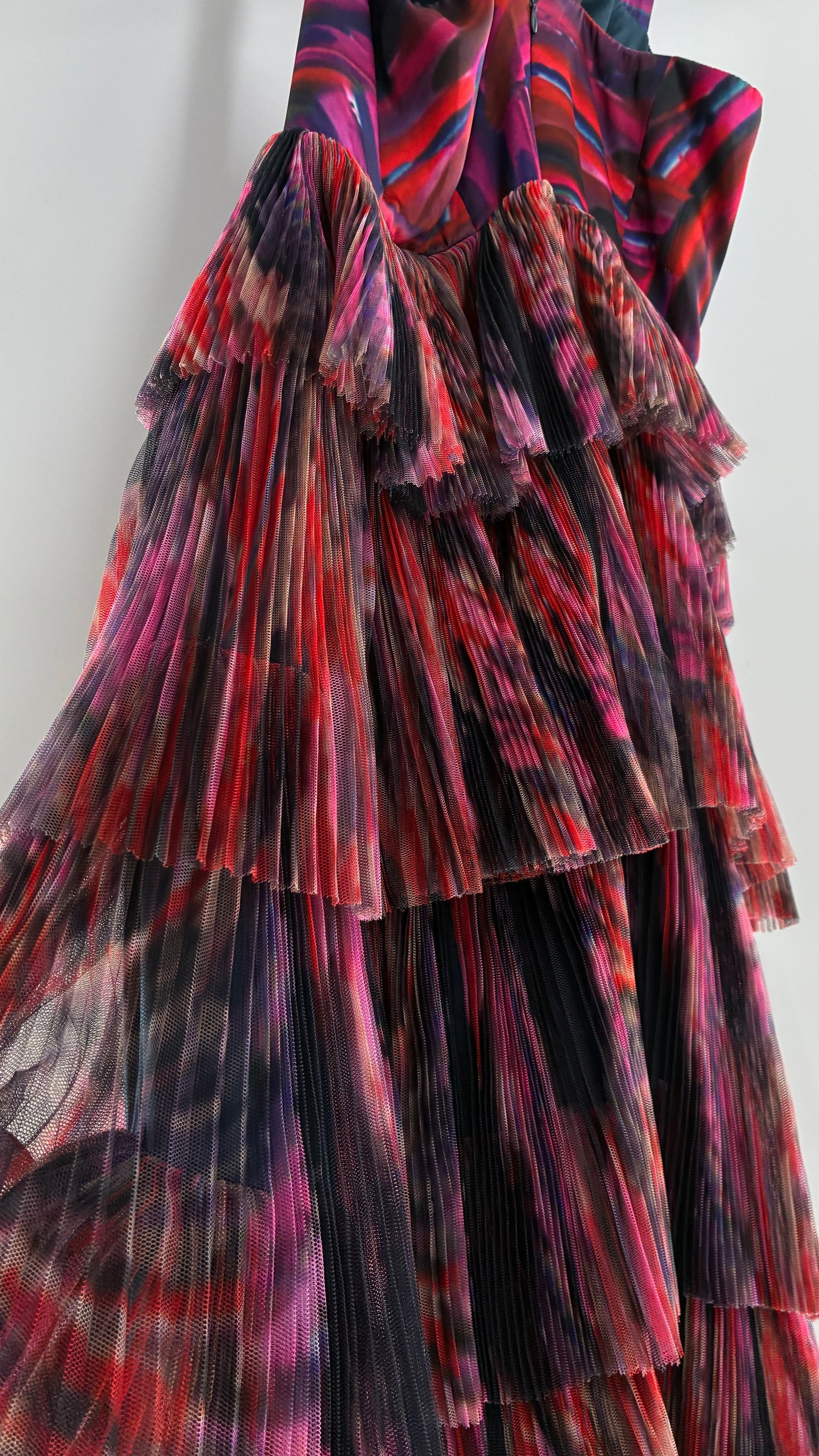 HUTCH Ruffled Maxi Gown Graphic Navy Blue, Fuchsia (2P,4)