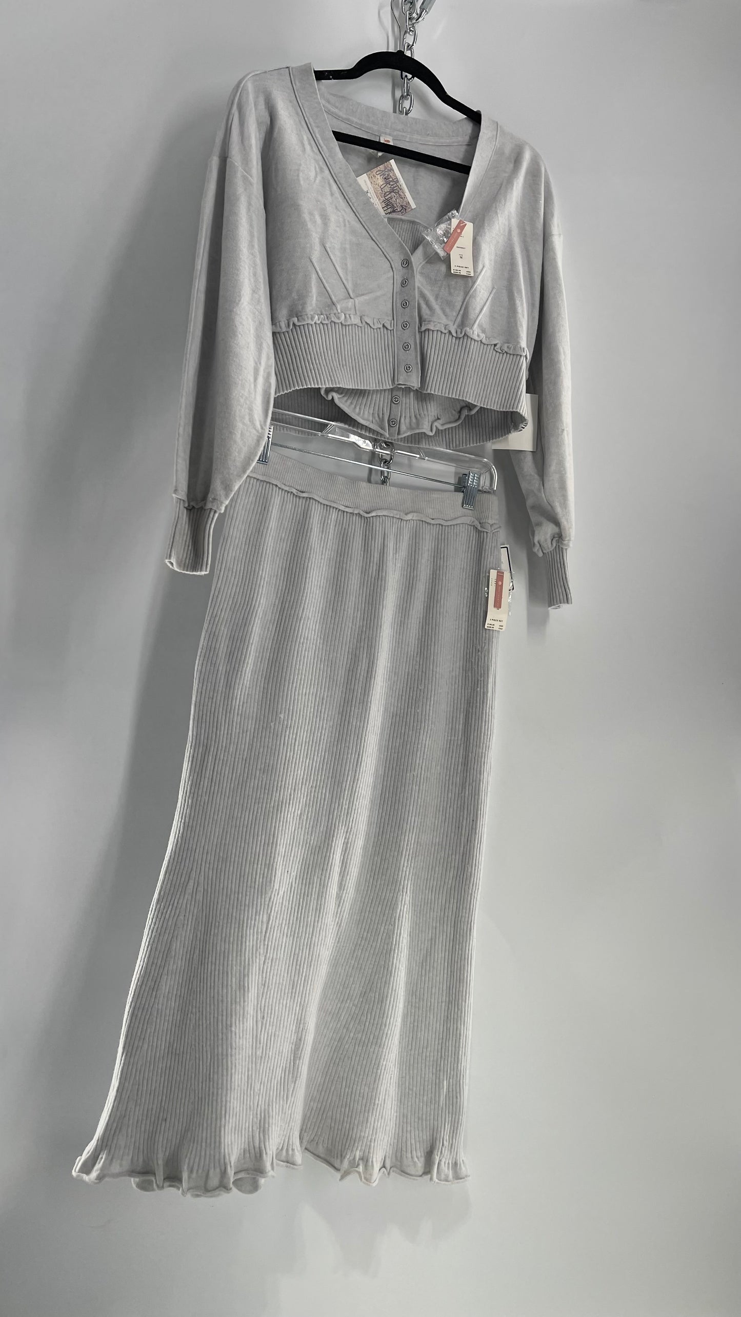Daily Practice x Anthropologie 3-Piece Knit Loungewear Set: Button-front Tank, Cardigan and Skirt with Tags Attached (Medium)