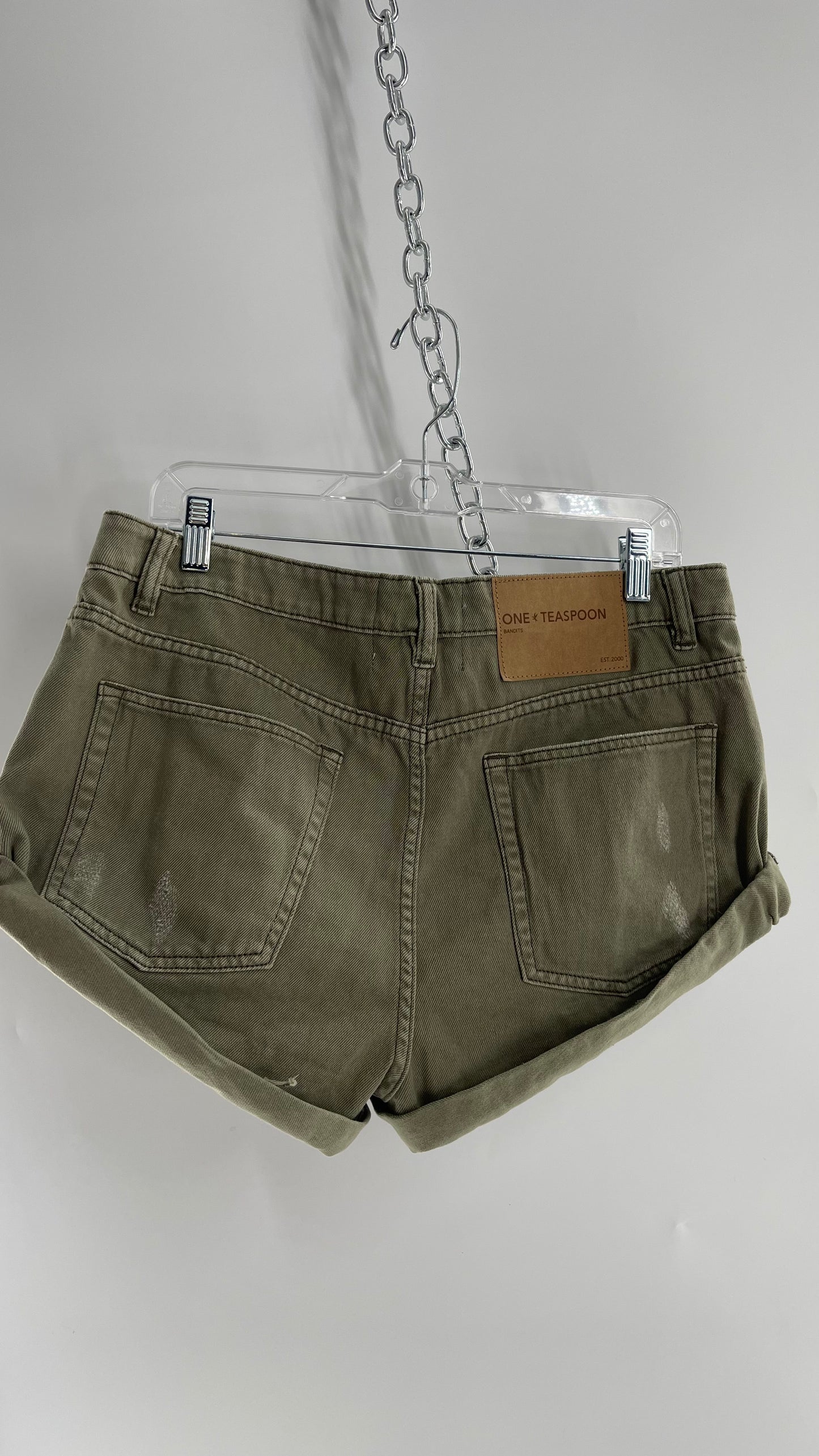 One Teaspoon SUPER KHAKI BANDITS LOW WAIST DENIM SHORTS with Tags Attached (29)