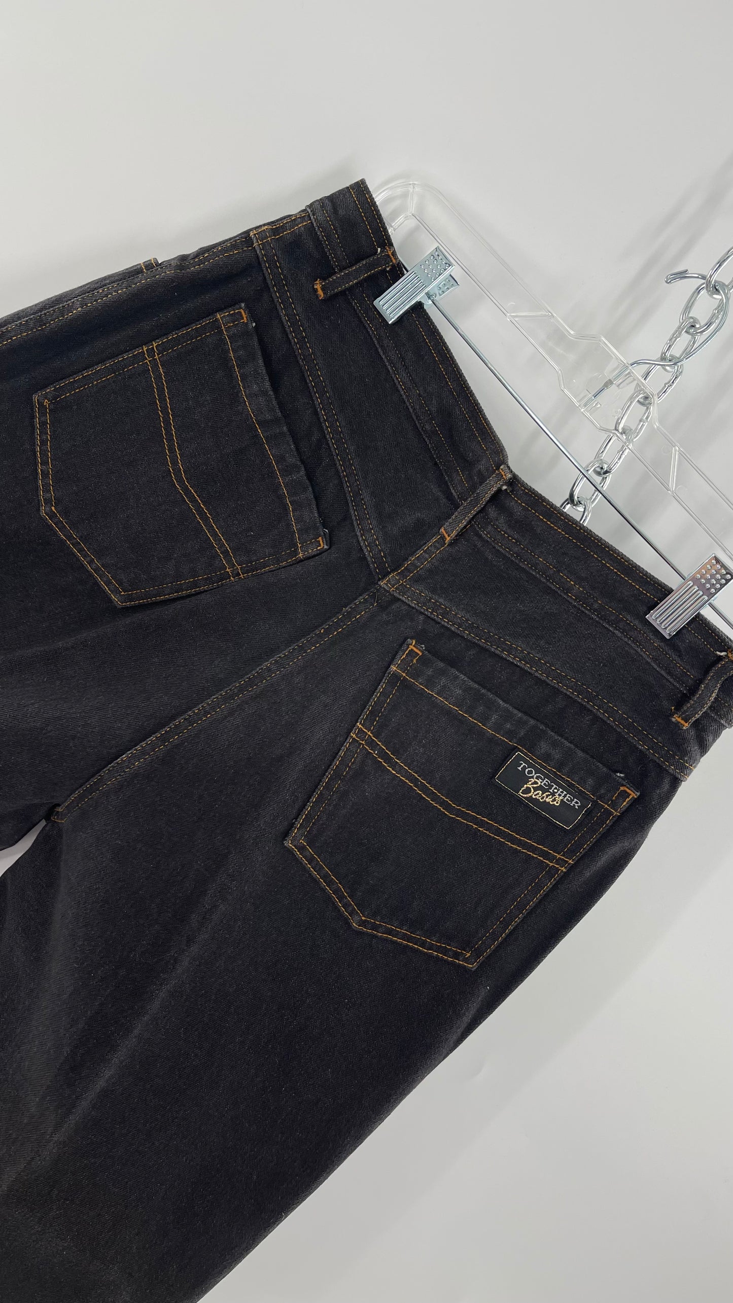 Vintage TOGETHER Basics Dark Gray 80s/90s Tapered, Pleated Waist Old School Embroidered Jeans (14)