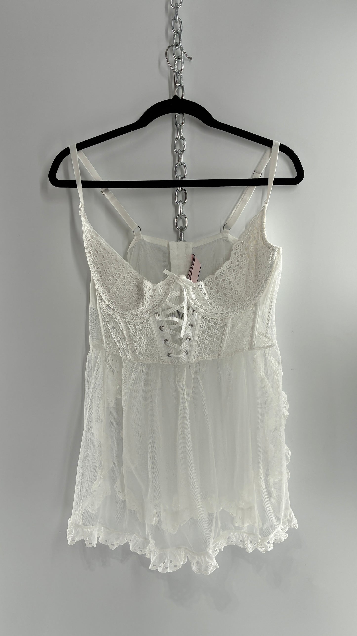 Vintage VICTORIA’S SECRET White Eyelet Lace Bustier with Mesh Skirt (XXL)