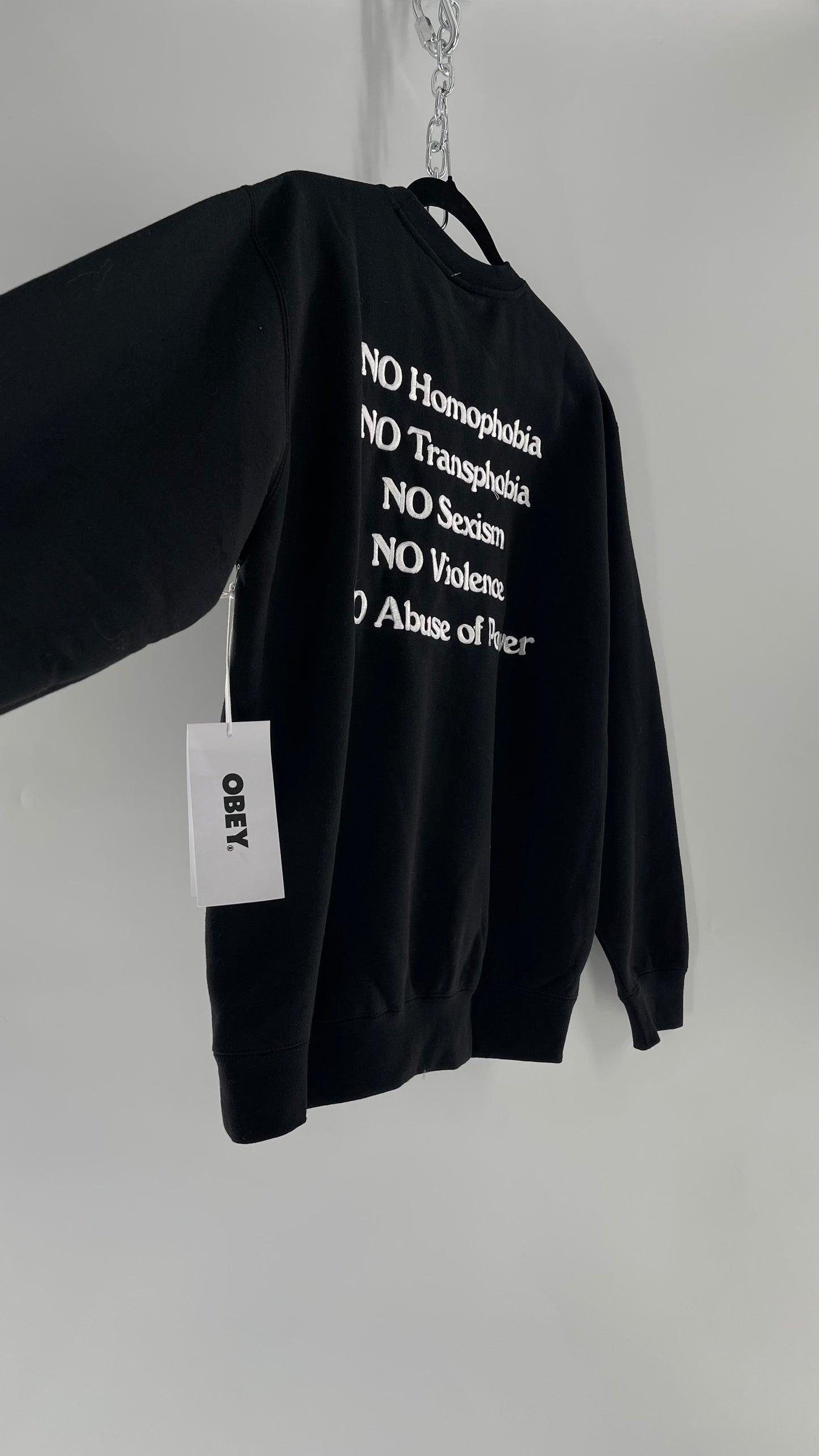 OBEY Black All Over Embroidered Love is The Cure Crewneck with Tags (Medium)