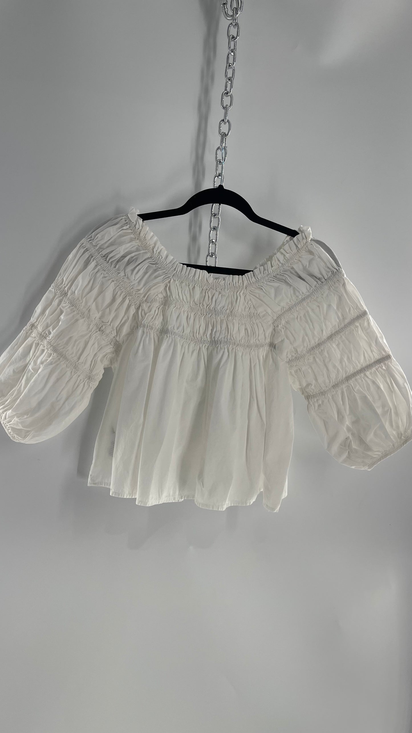 Free People White Smocked Blouse (XS)