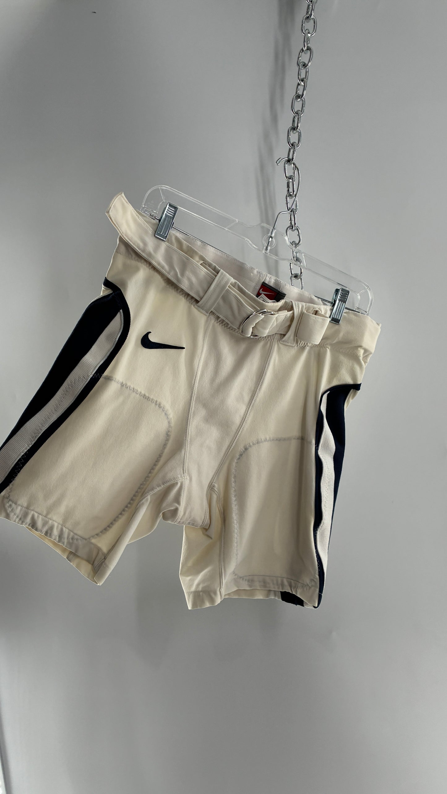 Vintage Nike Off White Distressed Football Belted Shorts (36)