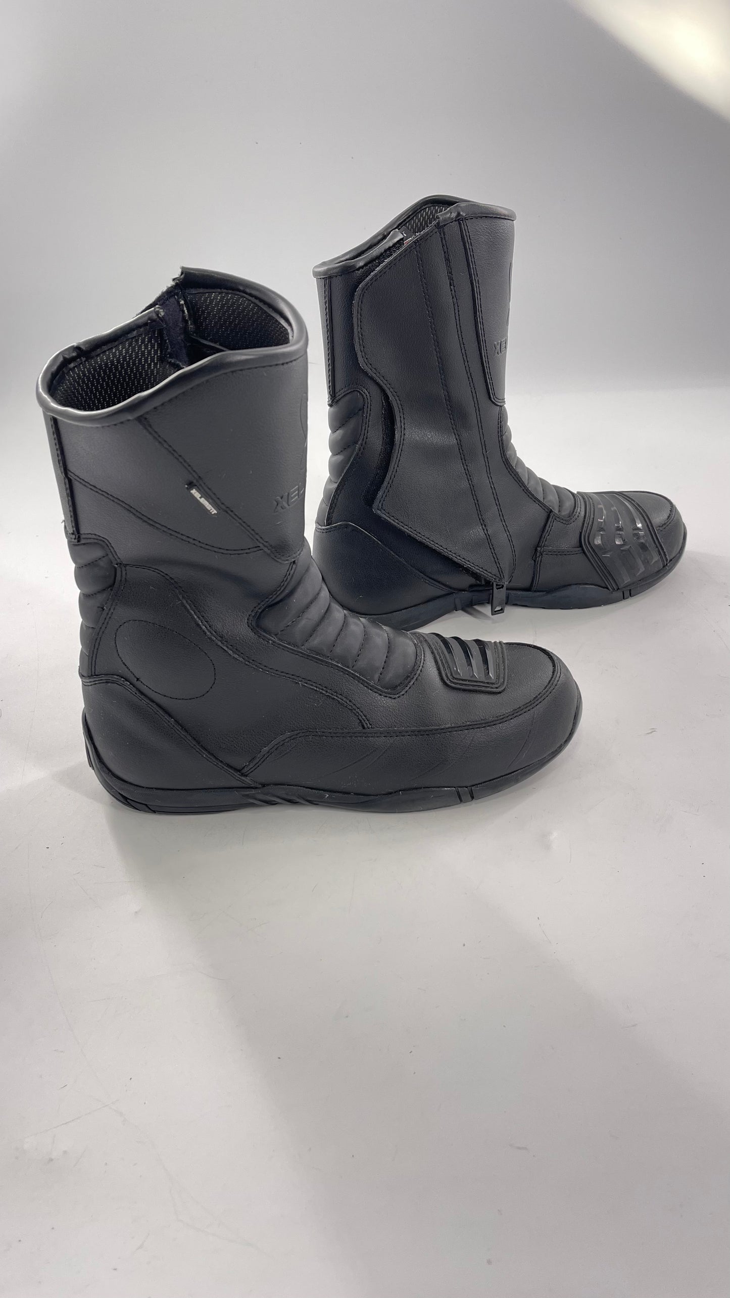 XELEMENT Black Leather Motorcycle Motocross Riding Boots (9.5)