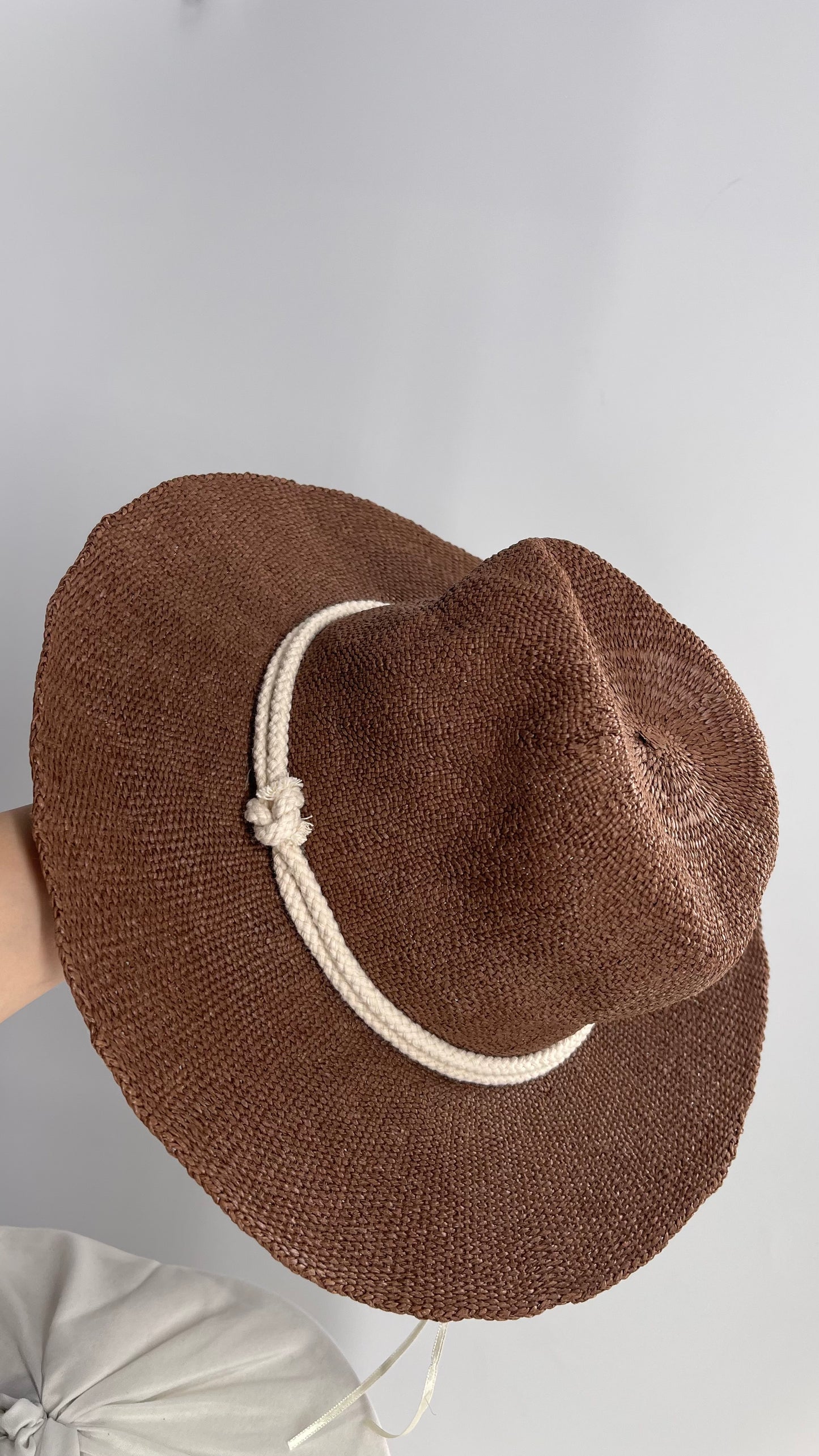 Anthropologie Brown Woven Hat with Rope Detail