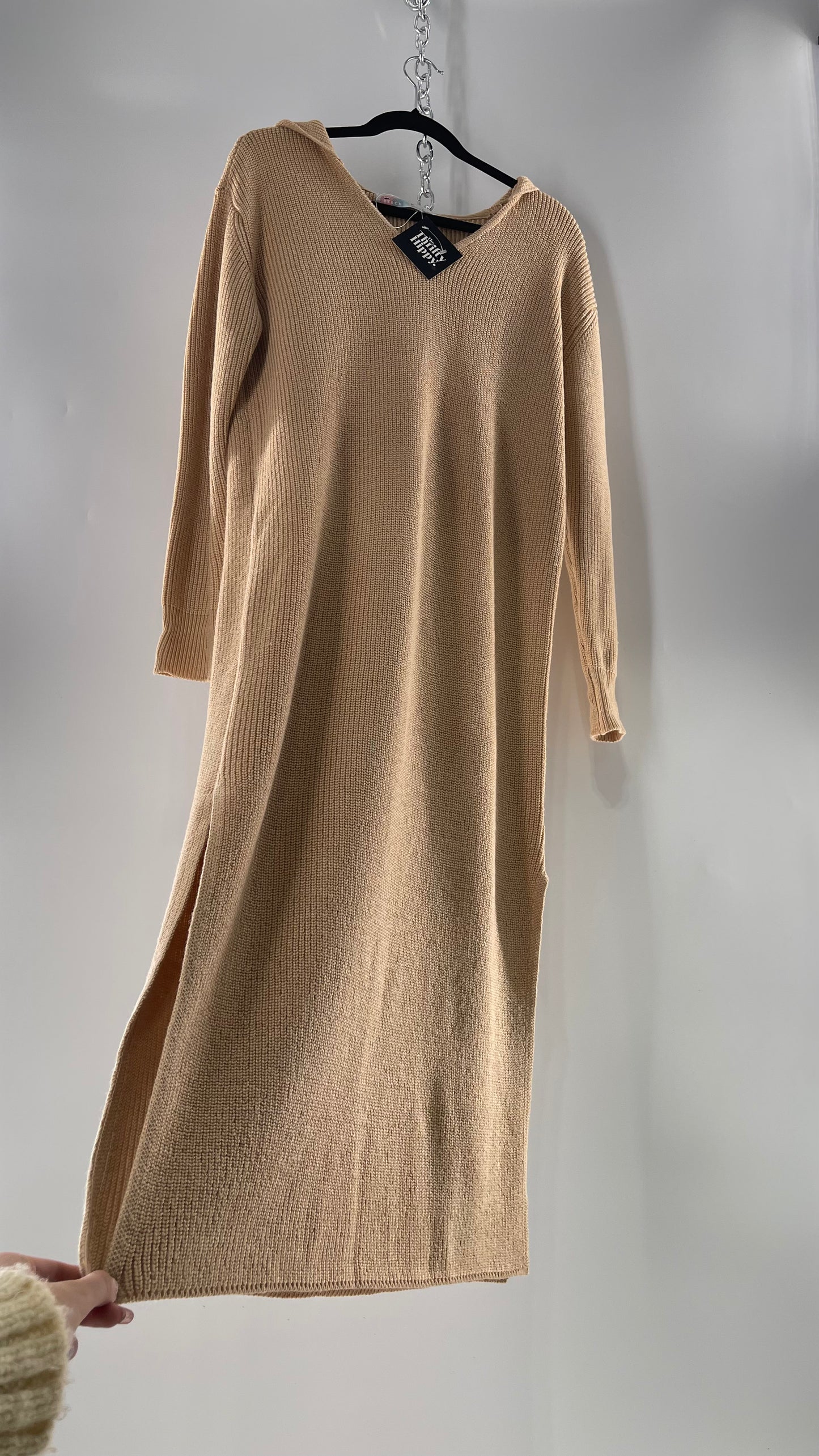 Free People Tan Knit Hoodie Maxi (XS)